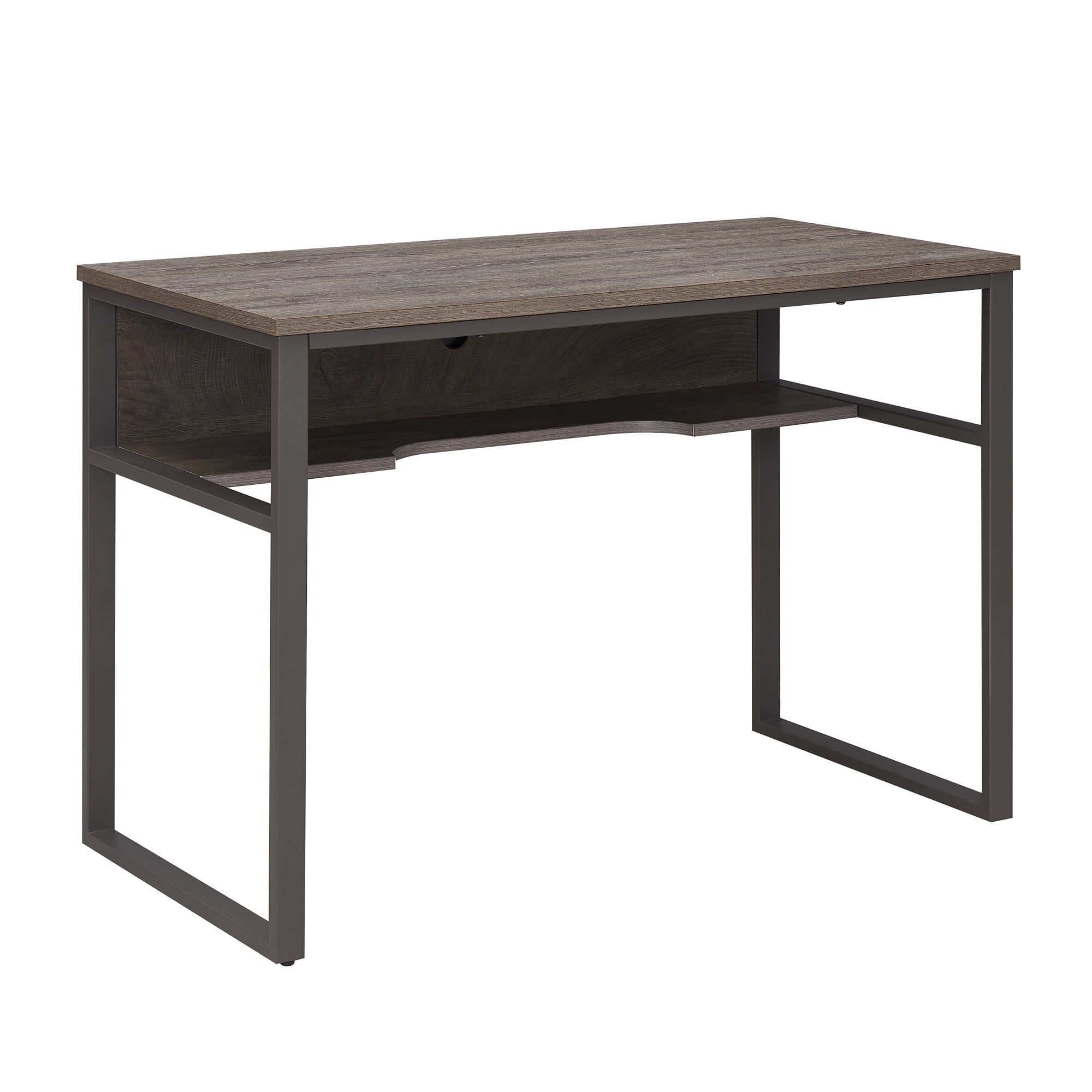 Gray Wood and Metal Desk with Lower Shelf