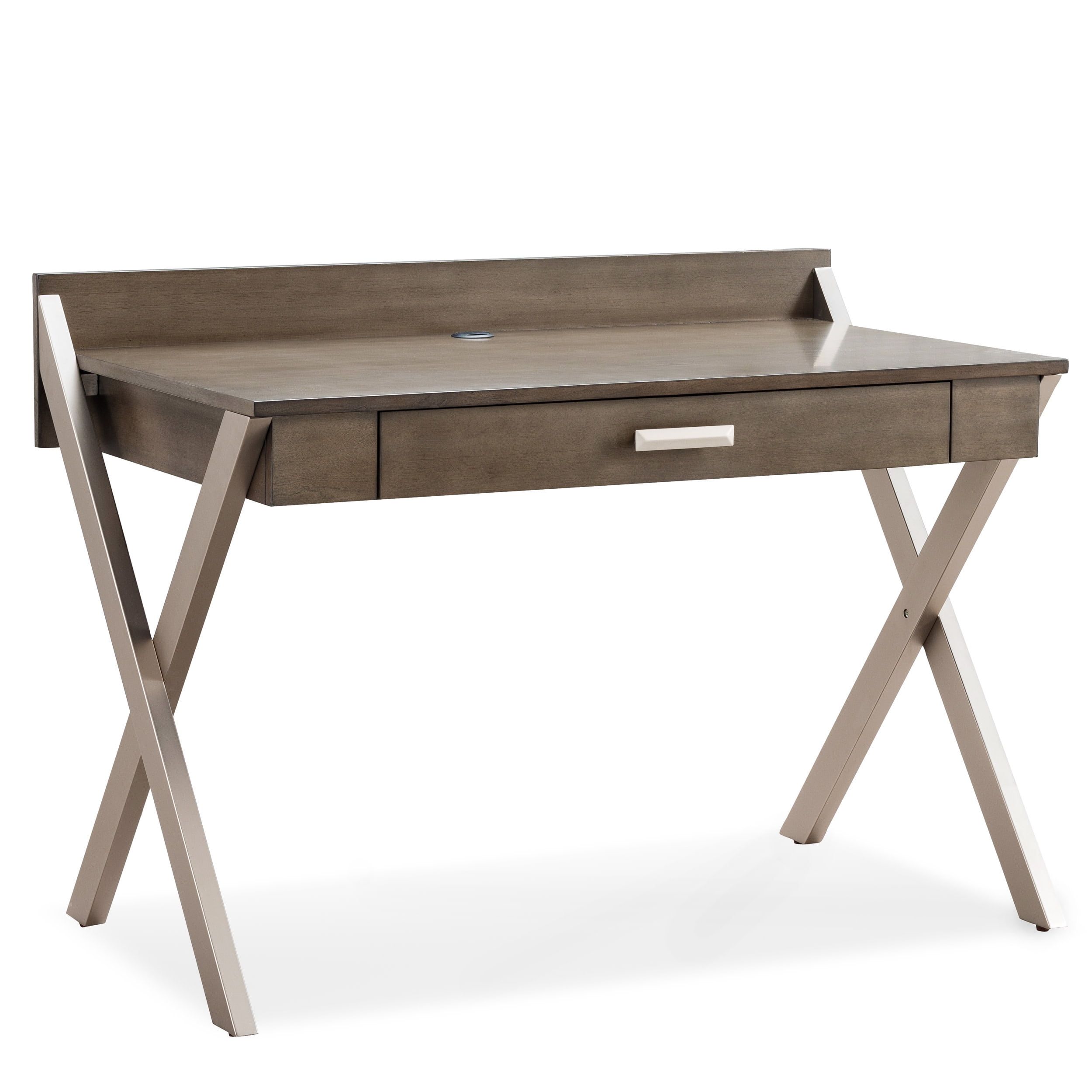 Modern Smoke Gray Wood and Silver Metal Desk with Keyboard Tray