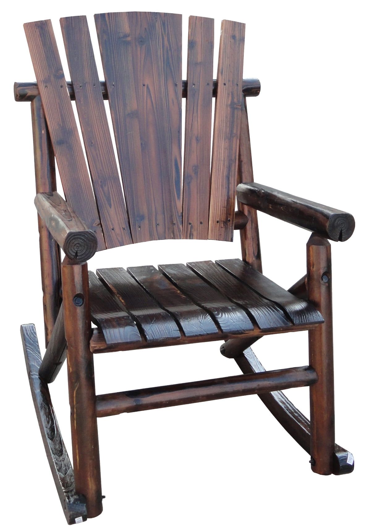 Rustic Char-Log Wide Seat Rocker with Varnished Finish, Brown