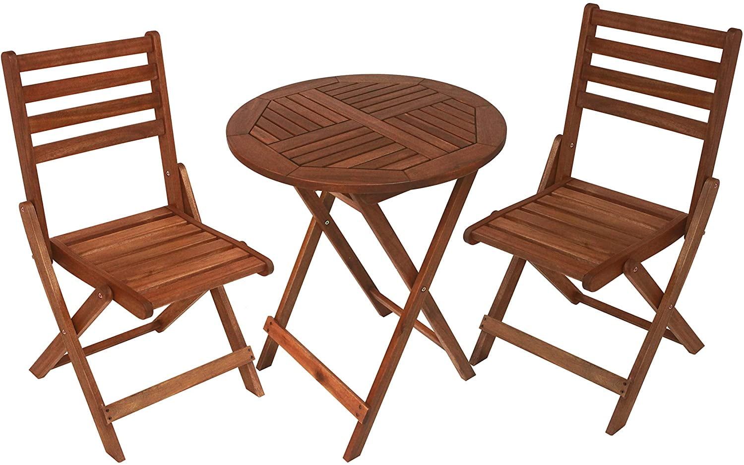 Sequoia Brown Acacia Wood 3-Piece Folding Bistro Set