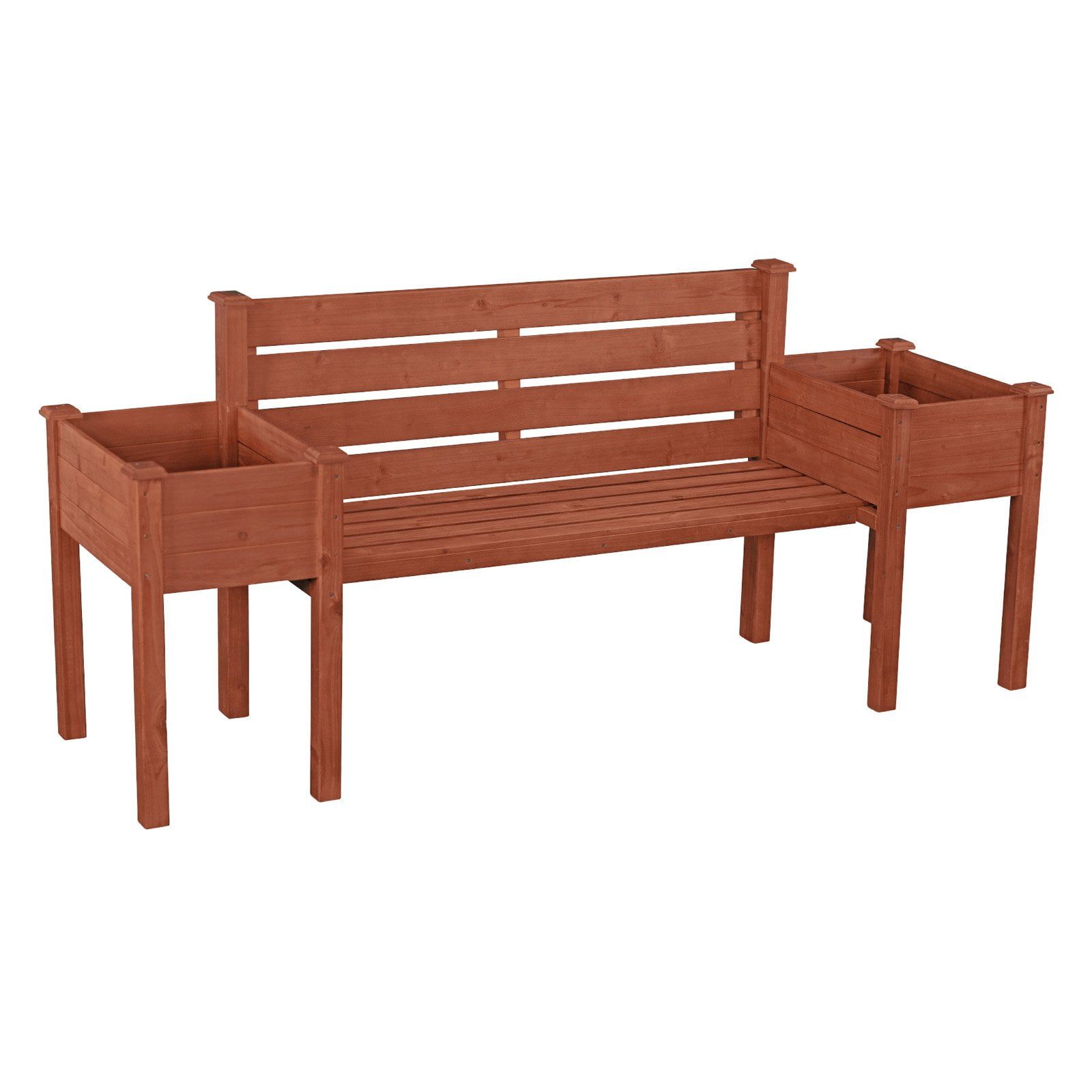 Medium Brown Wood Planter Bench with Slanted Backrest