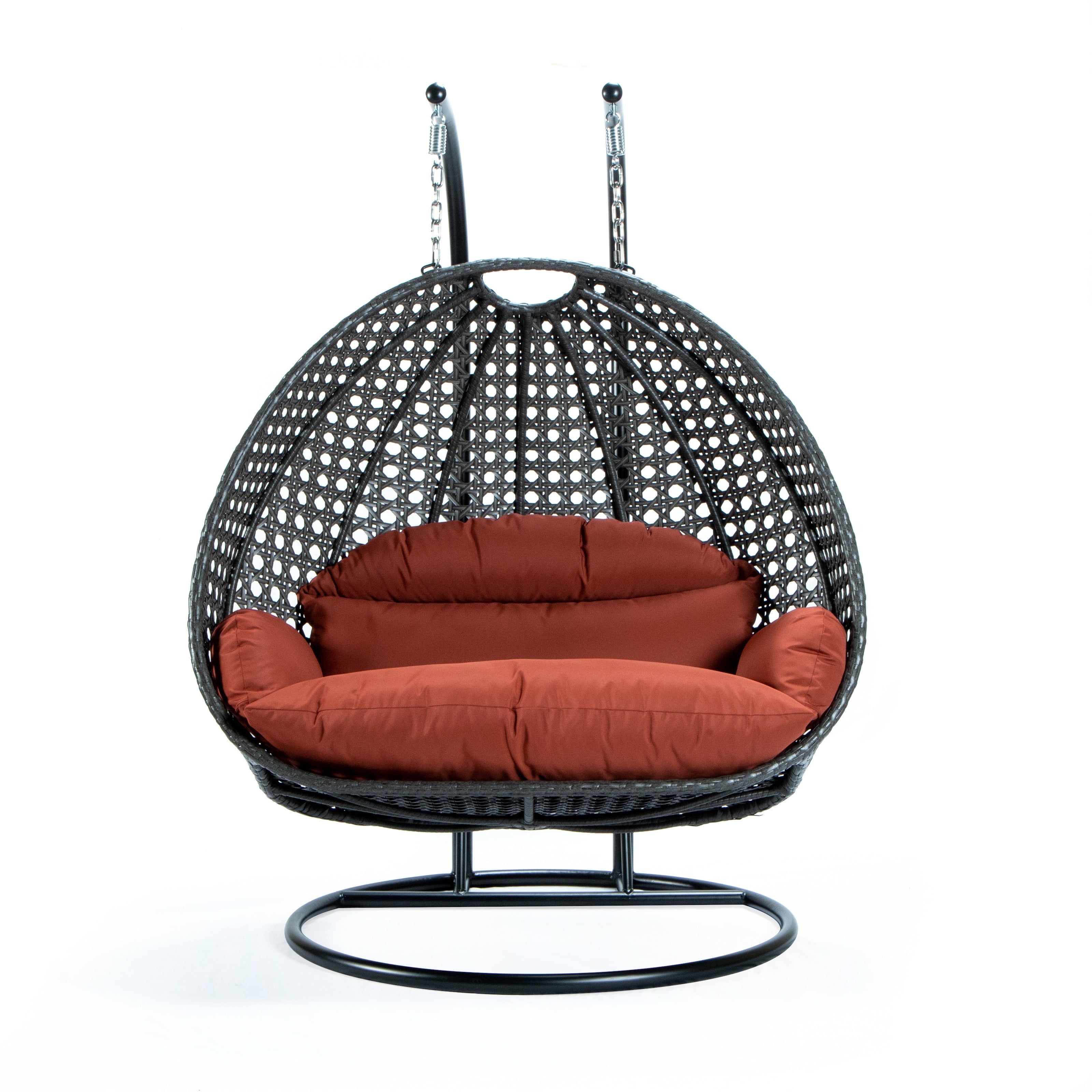 Charcoal Wicker Hanging Egg Chair with Dark Orange Cushions