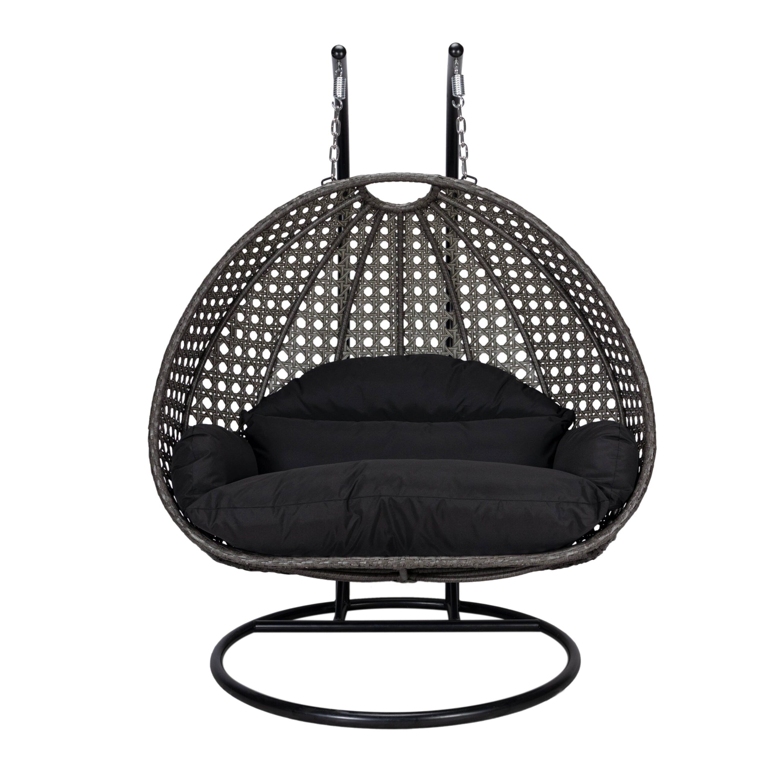 Charcoal Wicker Hanging Egg Chair with Black Cushions