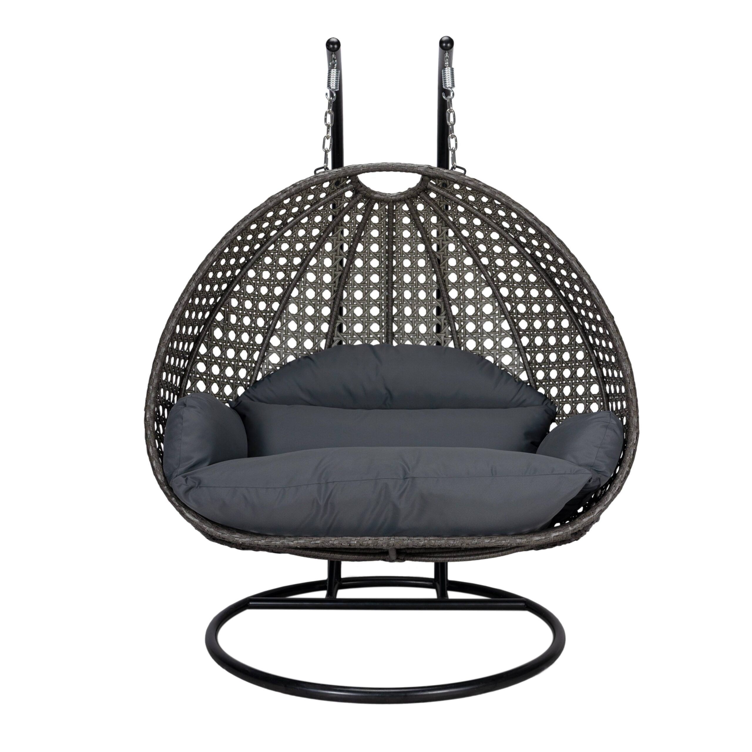 Dark Grey Wicker Hanging Egg Chair with Cushions