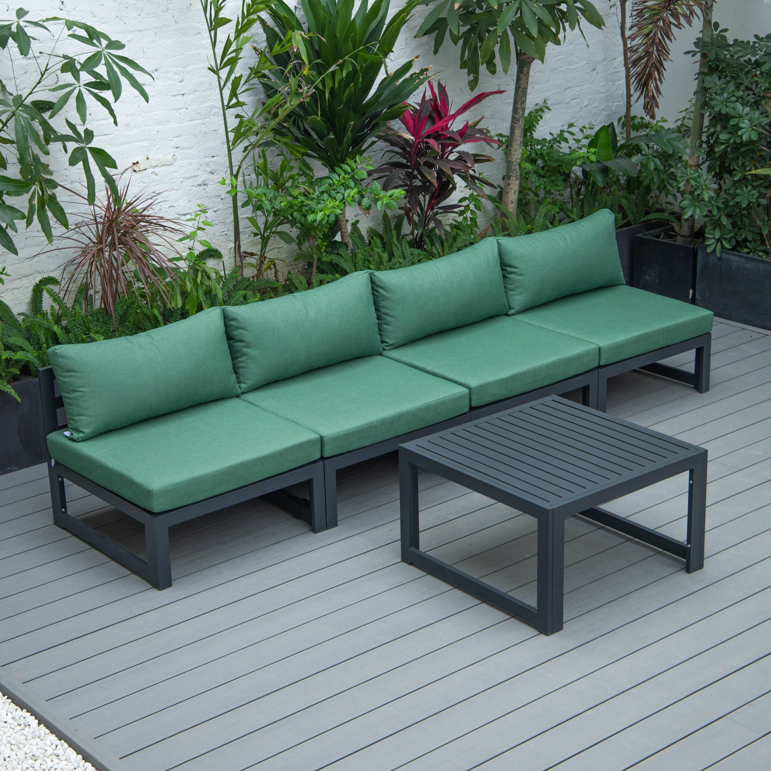 Chelsea 5-Piece Green Aluminum Patio Set with Coffee Table