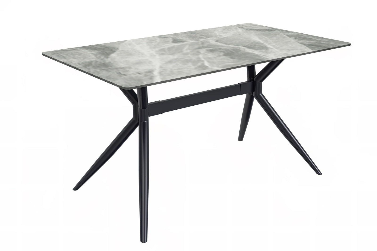 Modern Light Grey Glass Dining Table with Black Steel Base, 62"