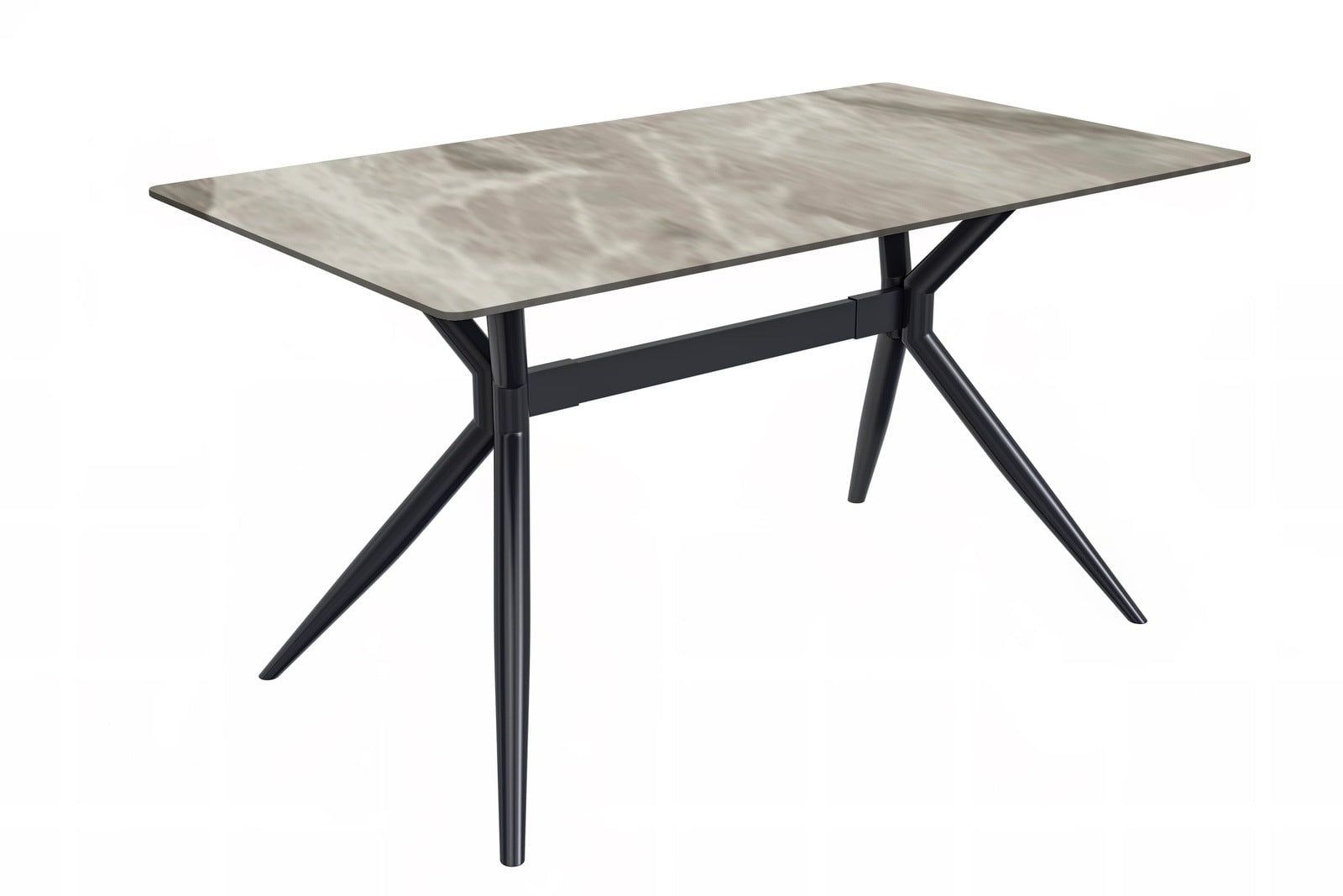 Deep Grey Glass Rectangular Dining Table with Black Steel Base