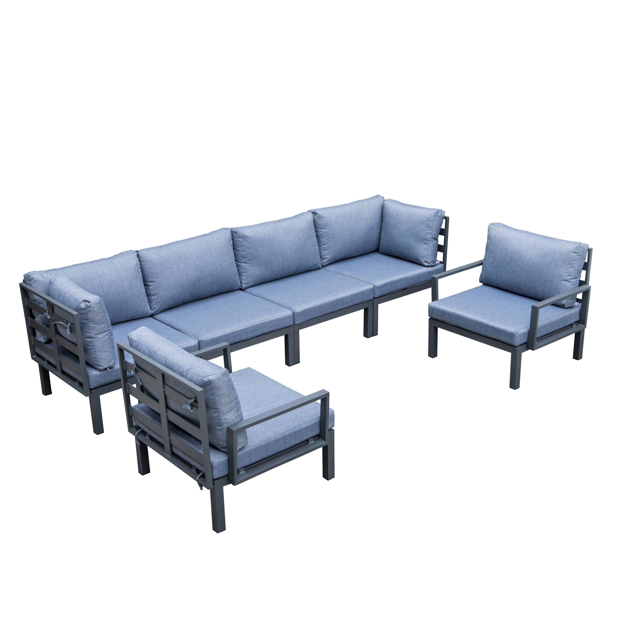 Hamilton Charcoal Blue Aluminum 6-Piece Modular Outdoor Patio Sectional Set