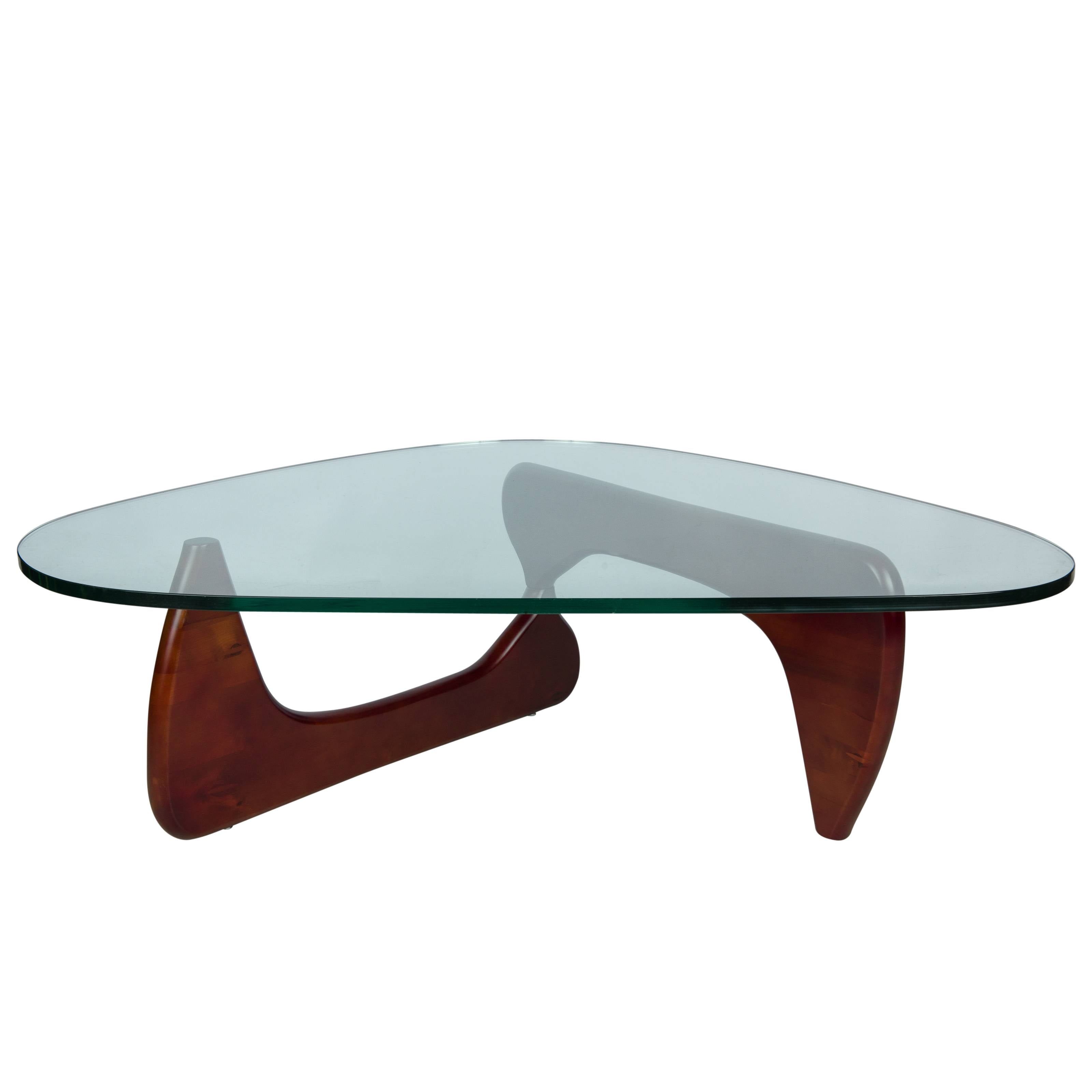 Mid-Century Modern Cherry Wood & Glass Triangle Coffee Table