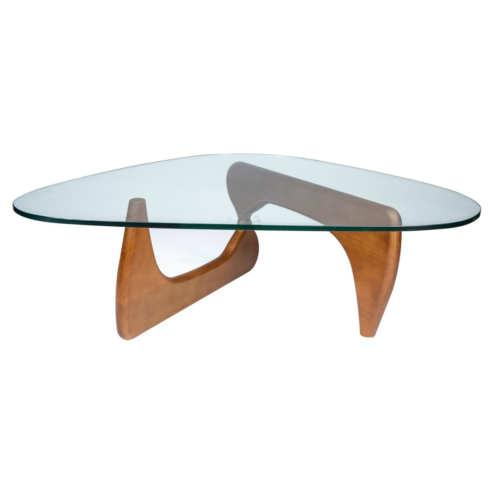 Light Walnut Triangular Glass Top Coffee Table