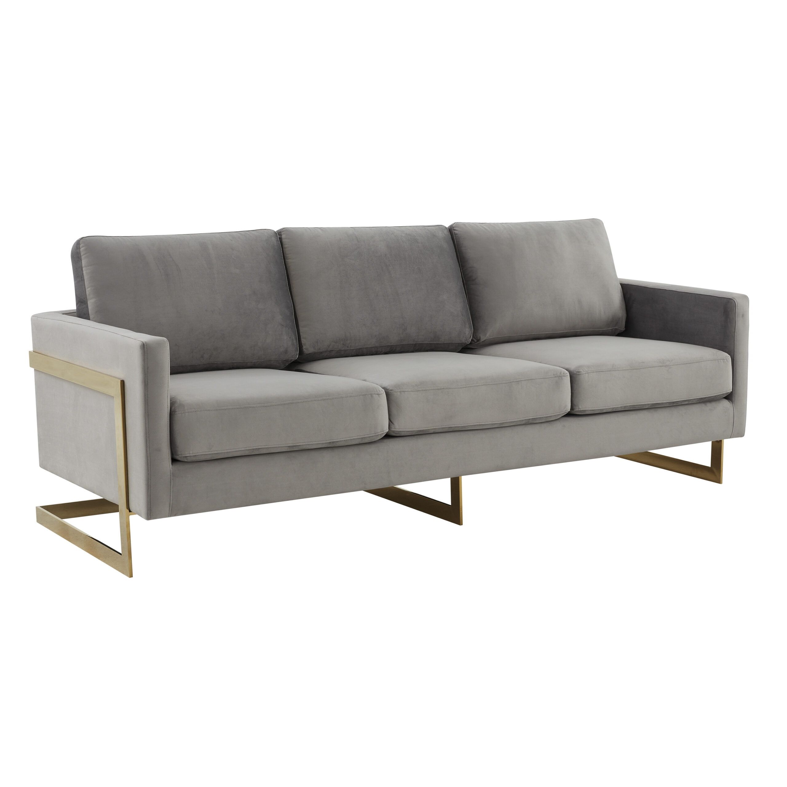 Lincoln Light Grey Velvet Sofa with Gold Frame