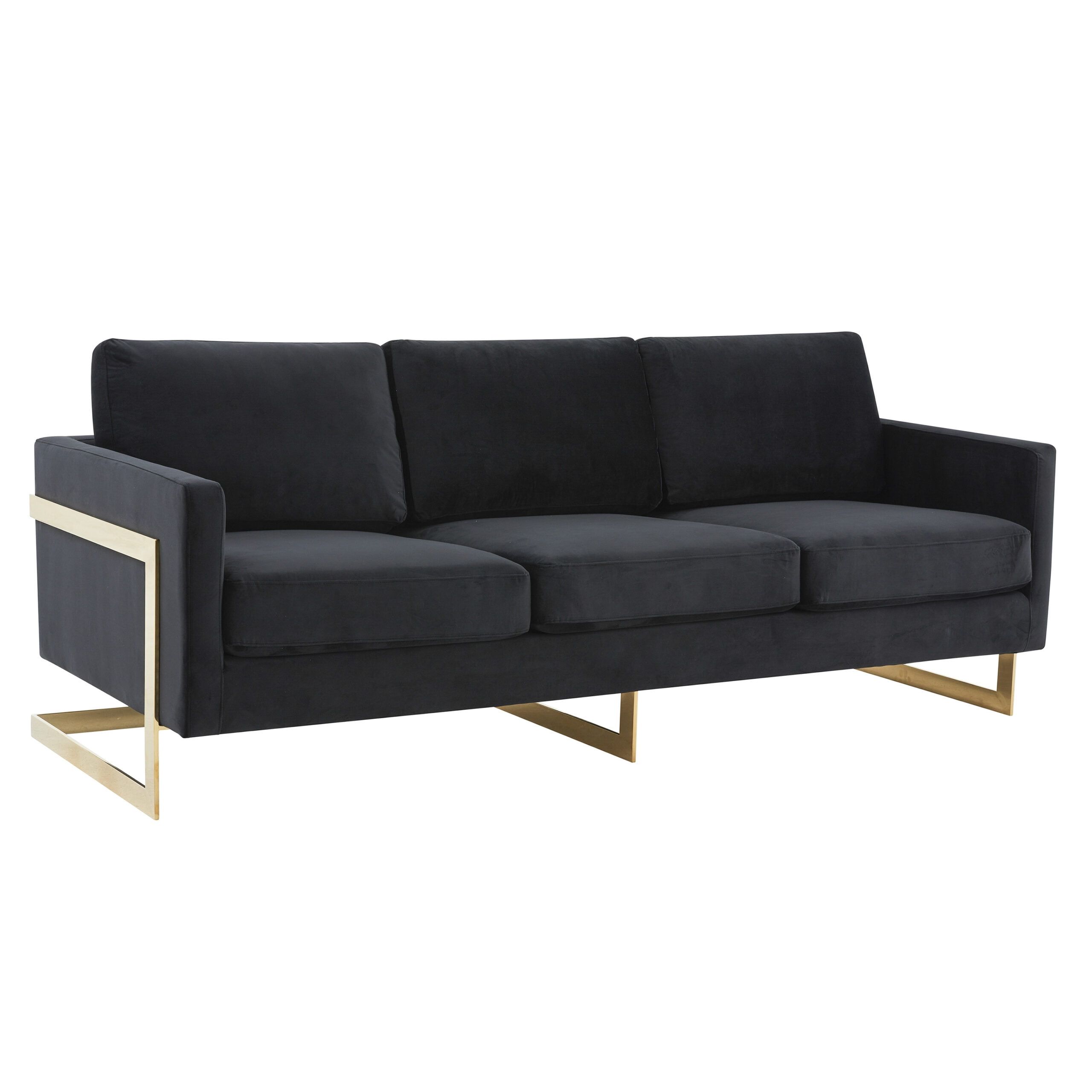 Midnight Black Velvet Sofa with Gold Steel Frame