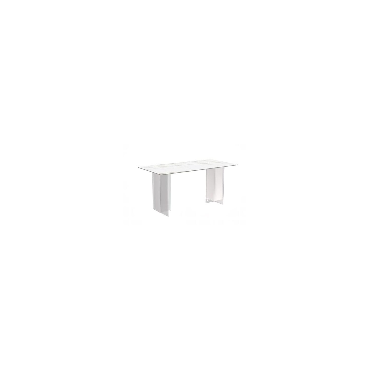 Modern White and Gold Glass Rectangular Dining Table with Acrylic Base