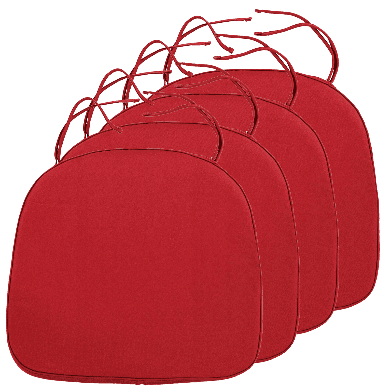 Set of 4 Red Fabric Dining Chair Cushions with Ties