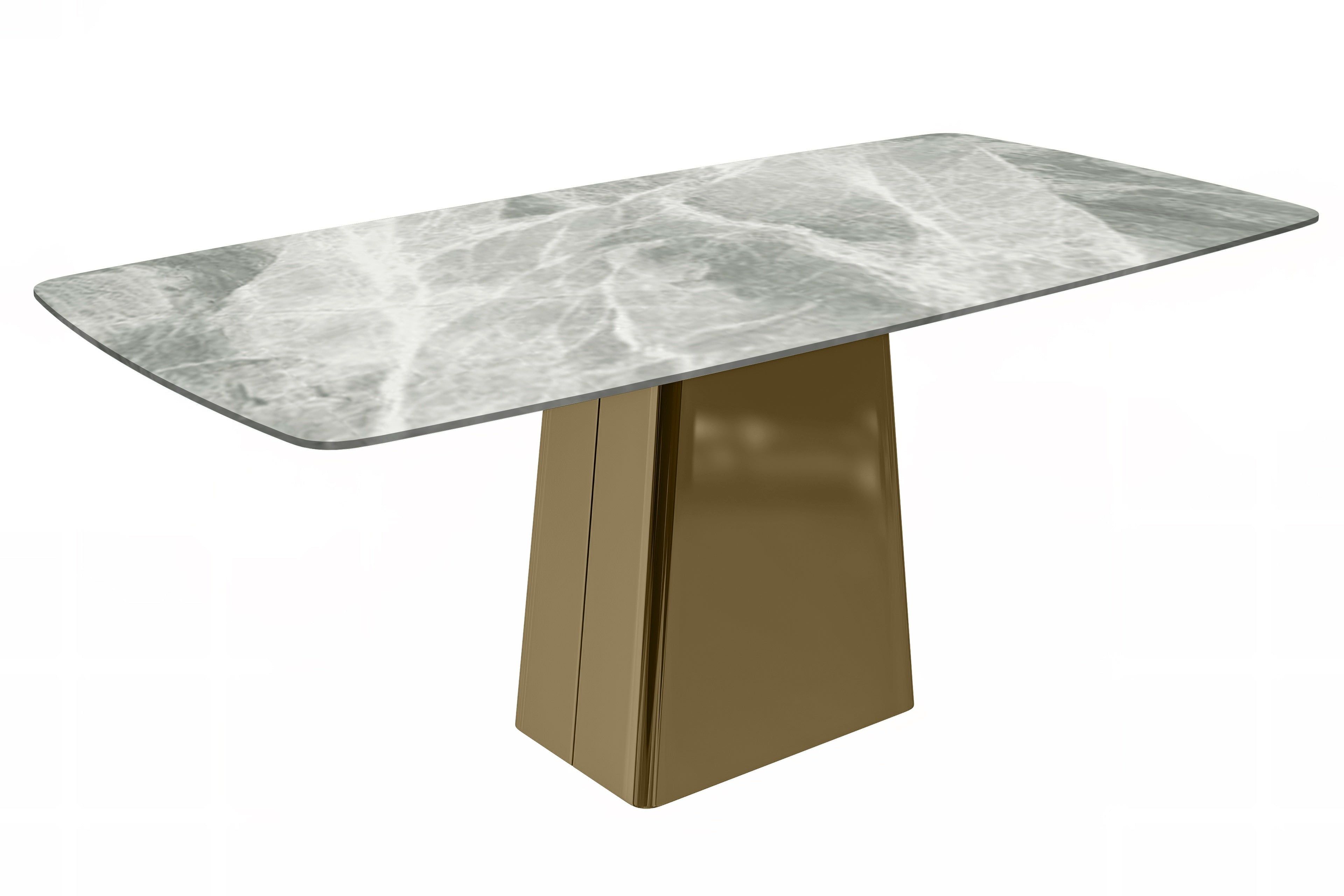 Light Grey Glass Rectangular Dining Table with Gold Base