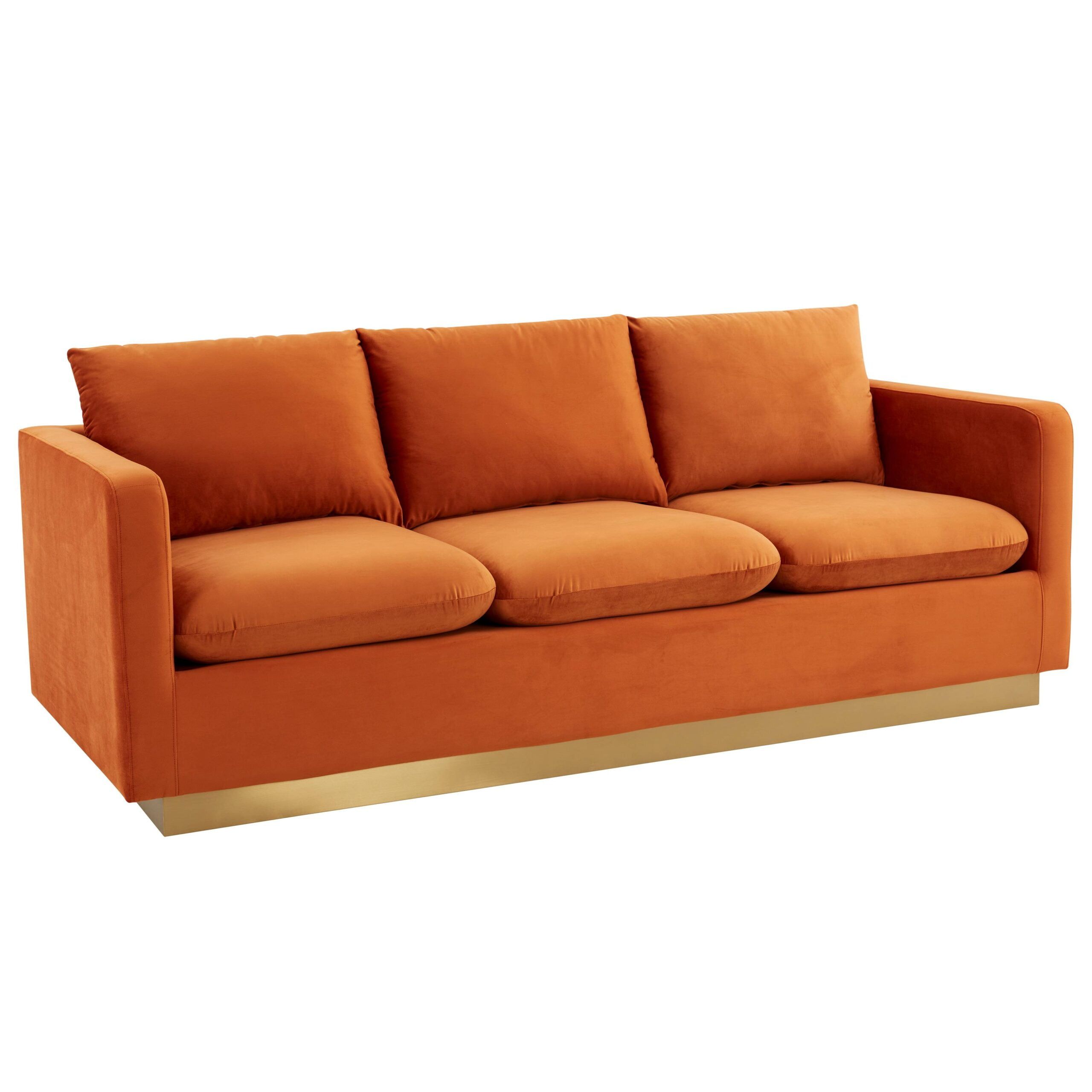 Nervo Orange Marmalade Velvet Sofa with Gold Frame