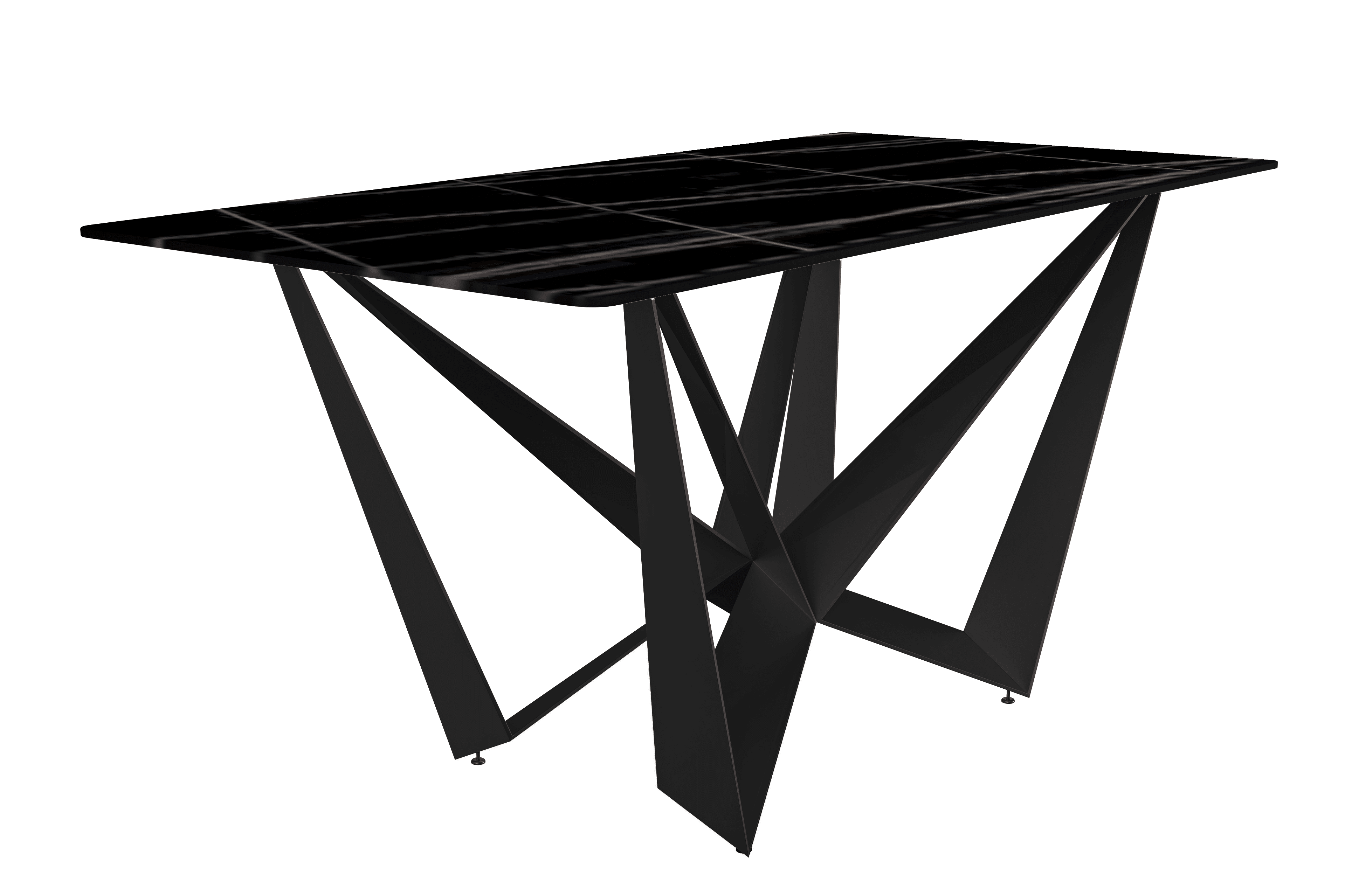 Nuvor Black and Gold Glass Dining Table with Steel Base