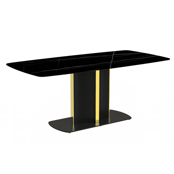 Sylva 62" Black and Gold Glass Top Dining Table with Steel Base