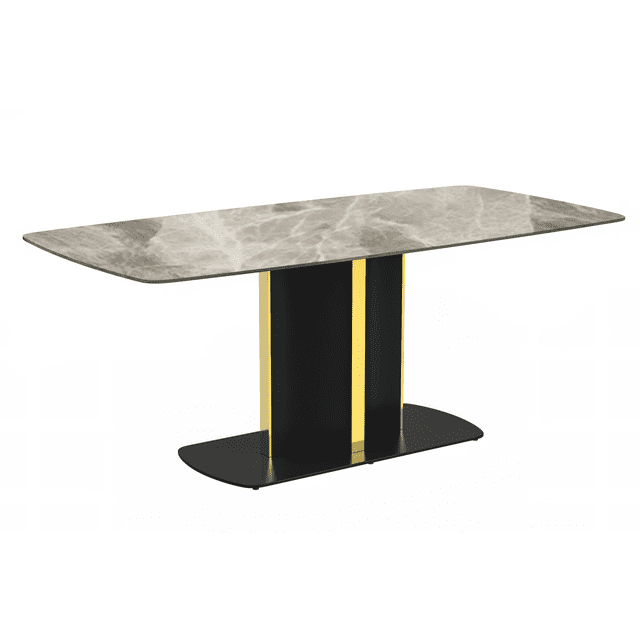 Sylva 71" Deep Grey Glass Dining Table with Black and Gold Pedestal Base