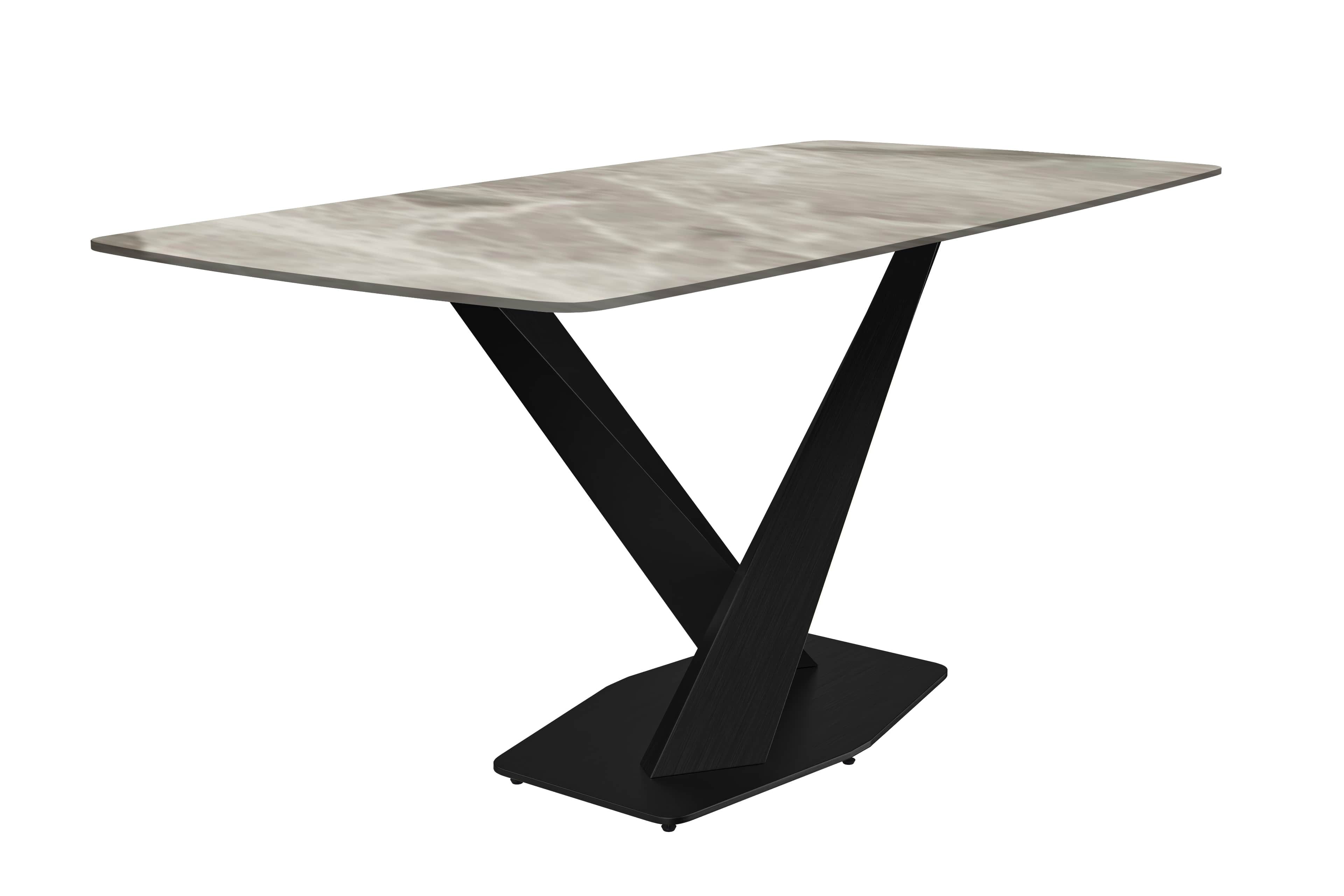 Modern Light Grey Glass Dining Table with Black Steel Base, 55"