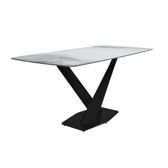 62" Medium Grey Glass Rectangular Dining Table with Black Steel Base