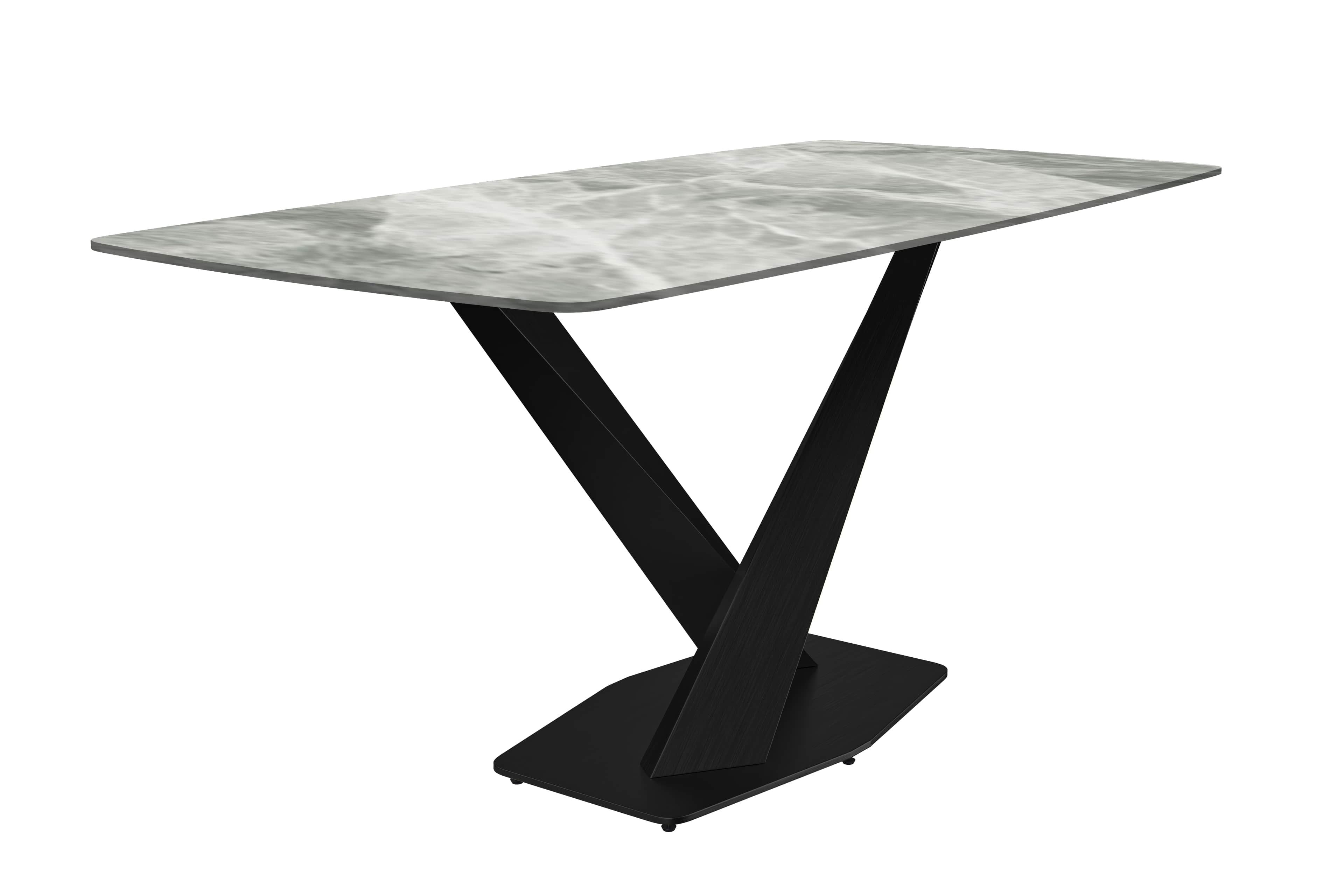 Voren 62" Light Grey Glass Dining Table with Black Steel Base