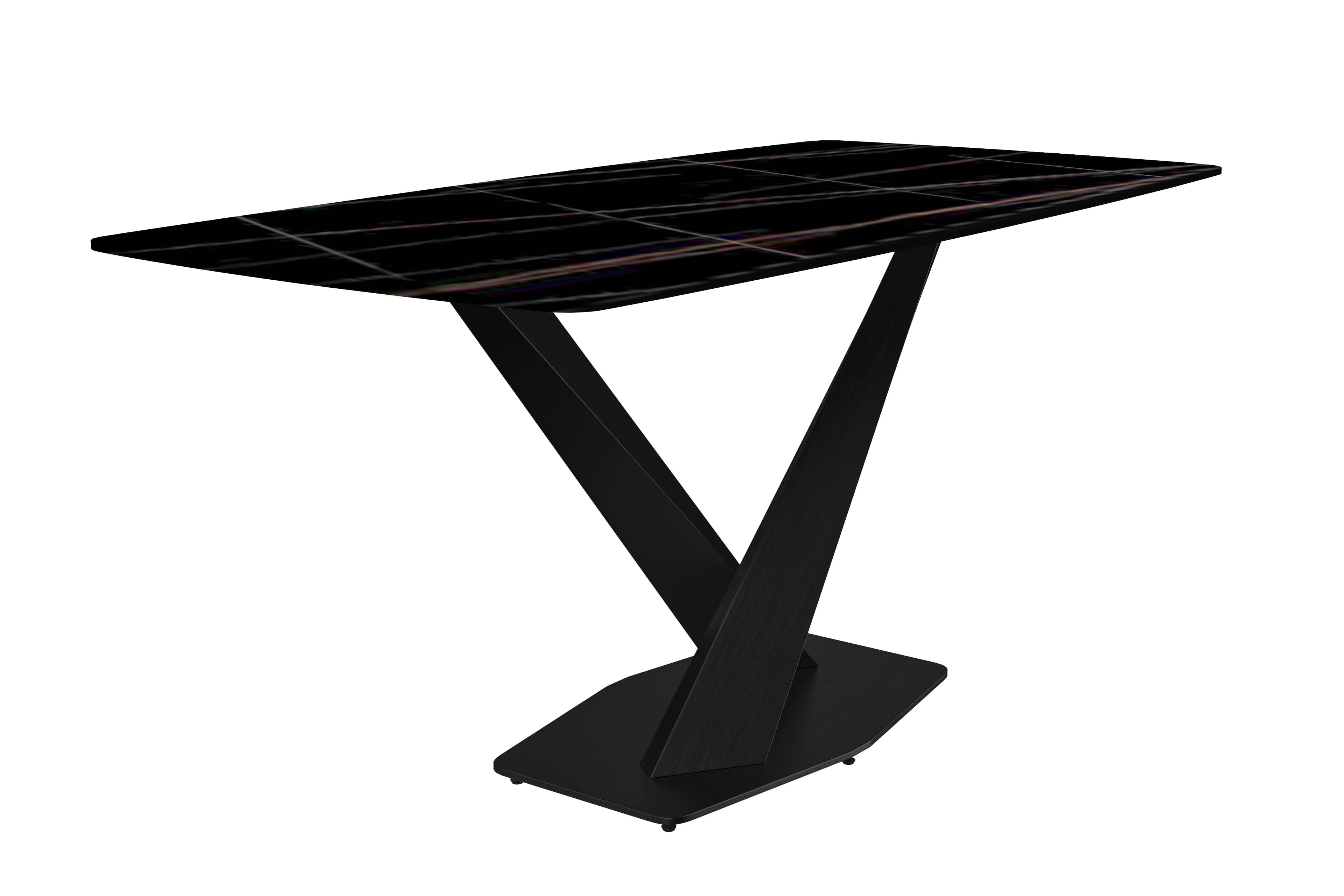 Modern Black Glass Rectangular Dining Table with Steel Base