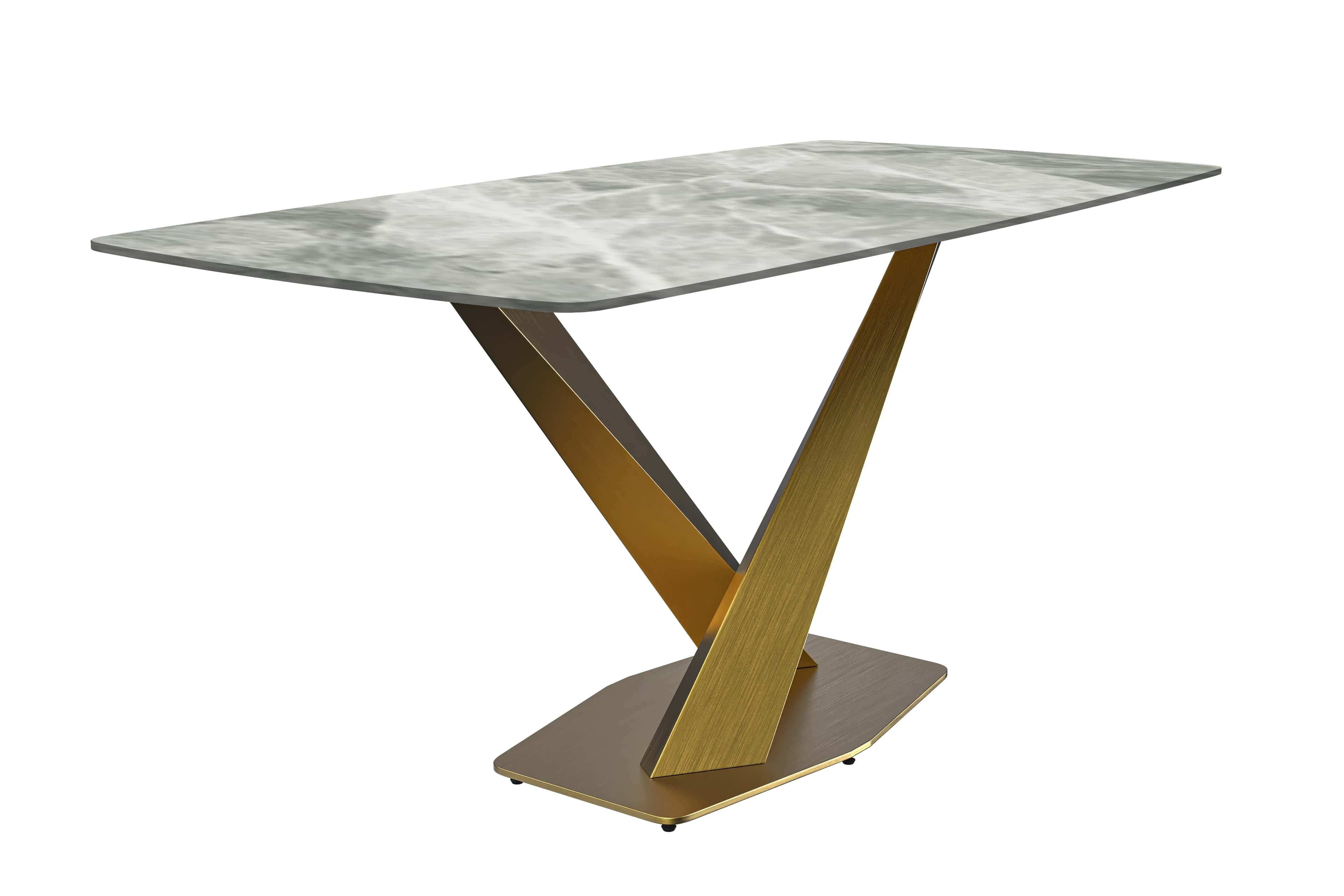 Light Grey Sintered Stone Dining Table with Gold Base