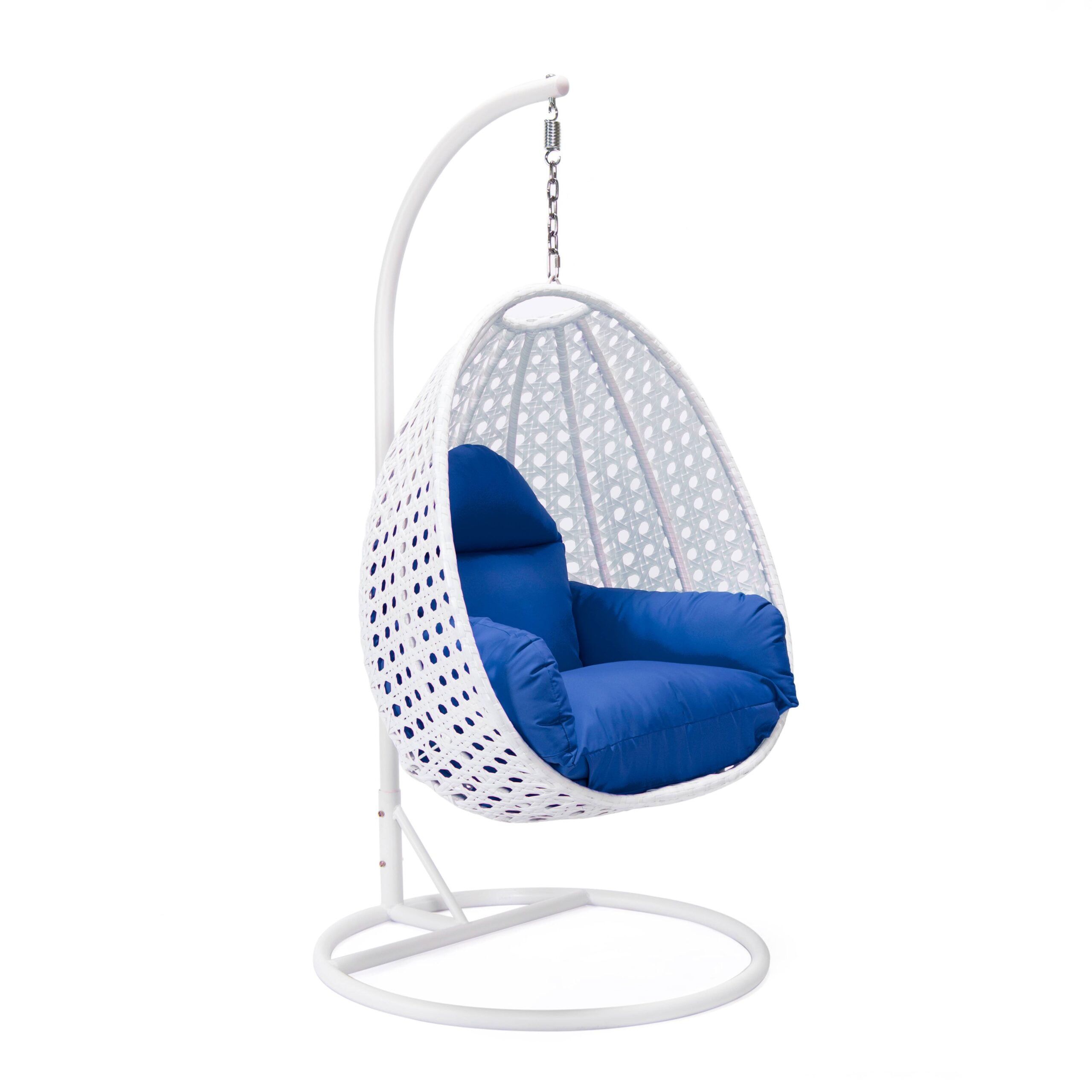 Luxurious Blue Wicker Hanging Egg Chair with Soft Cushions