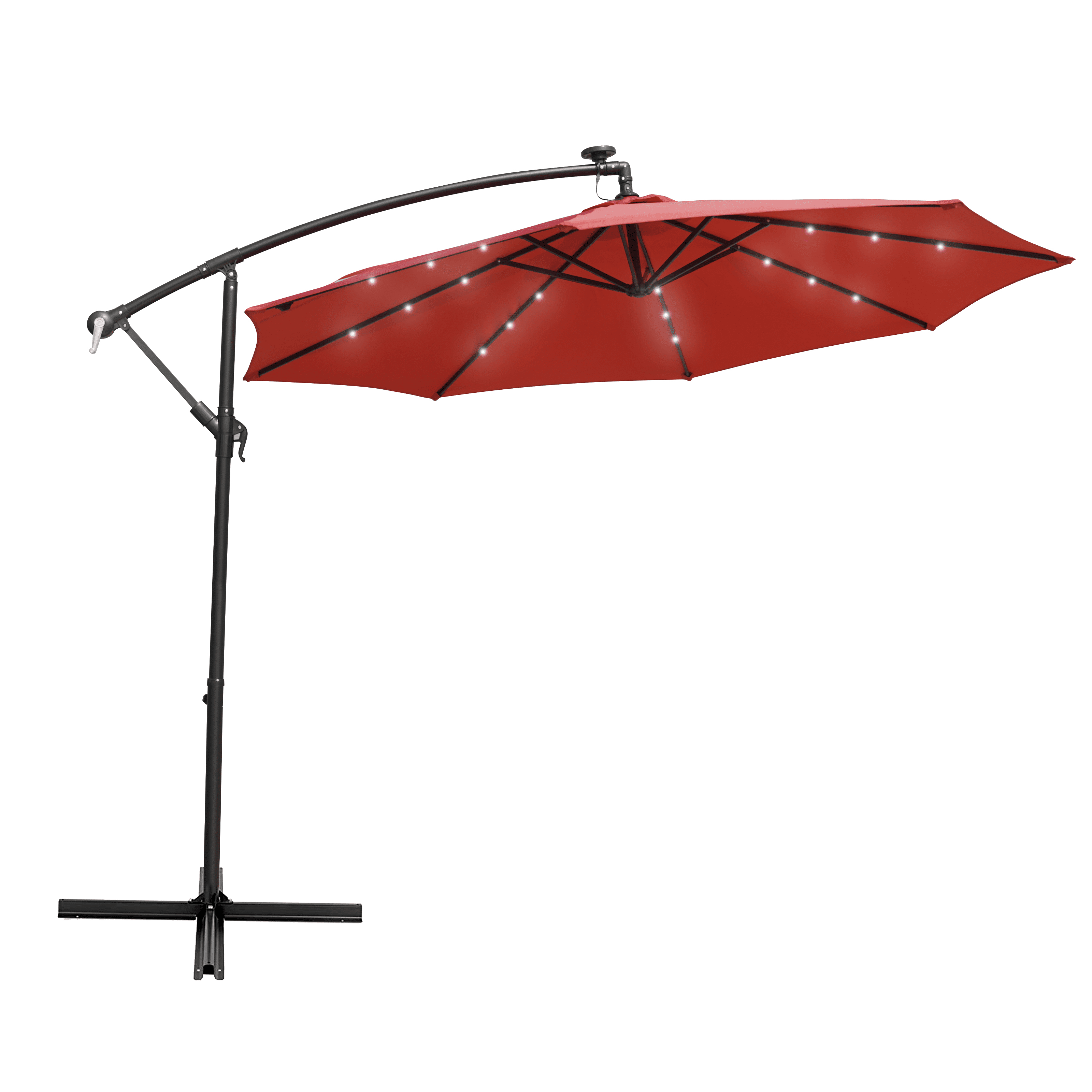 10' Red Cantilever Patio Umbrella with Solar LED and Steel Frame