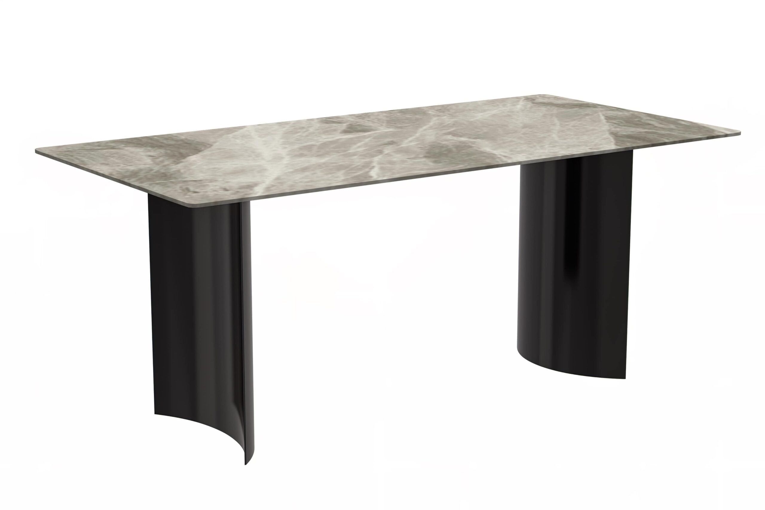 Deep Grey Glass Top Mid-Century Modern Dining Table