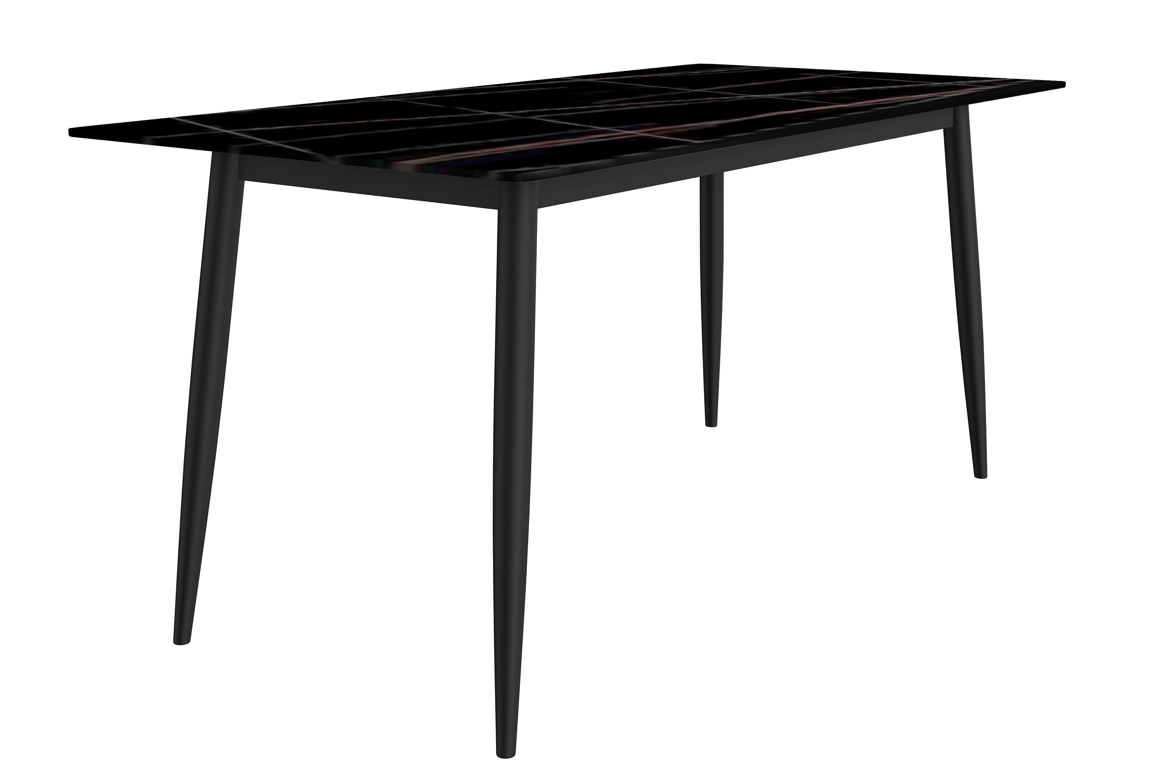 Zayle 55" Black and Gold Glass Dining Table with Steel Base