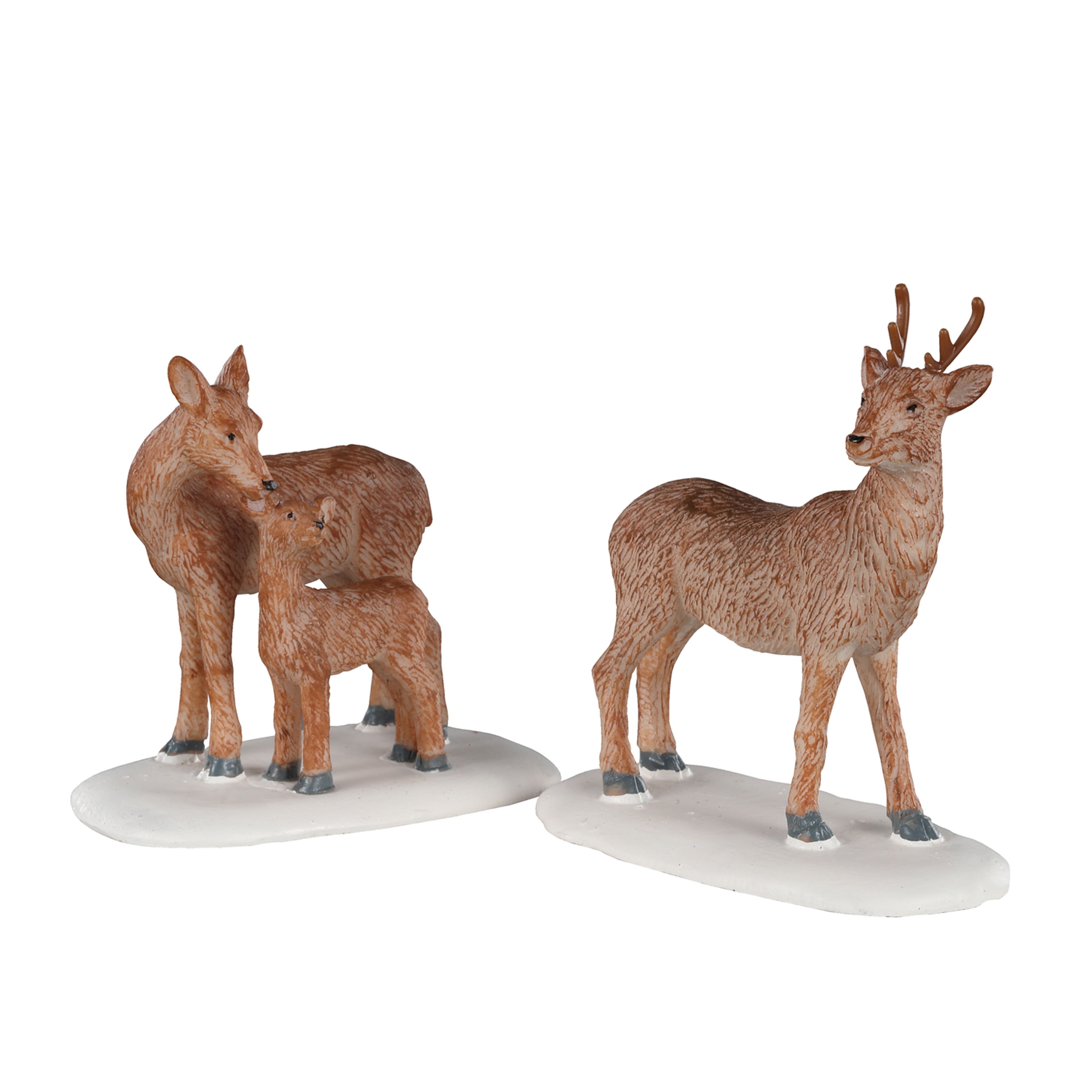 Lemax Polyresin Deer Family Figurines in Winter Scene