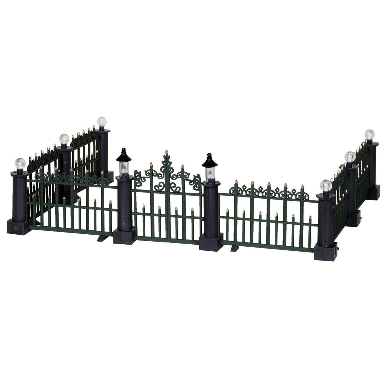 Victorian Black and Gold Plastic Fence Set with Lanterns