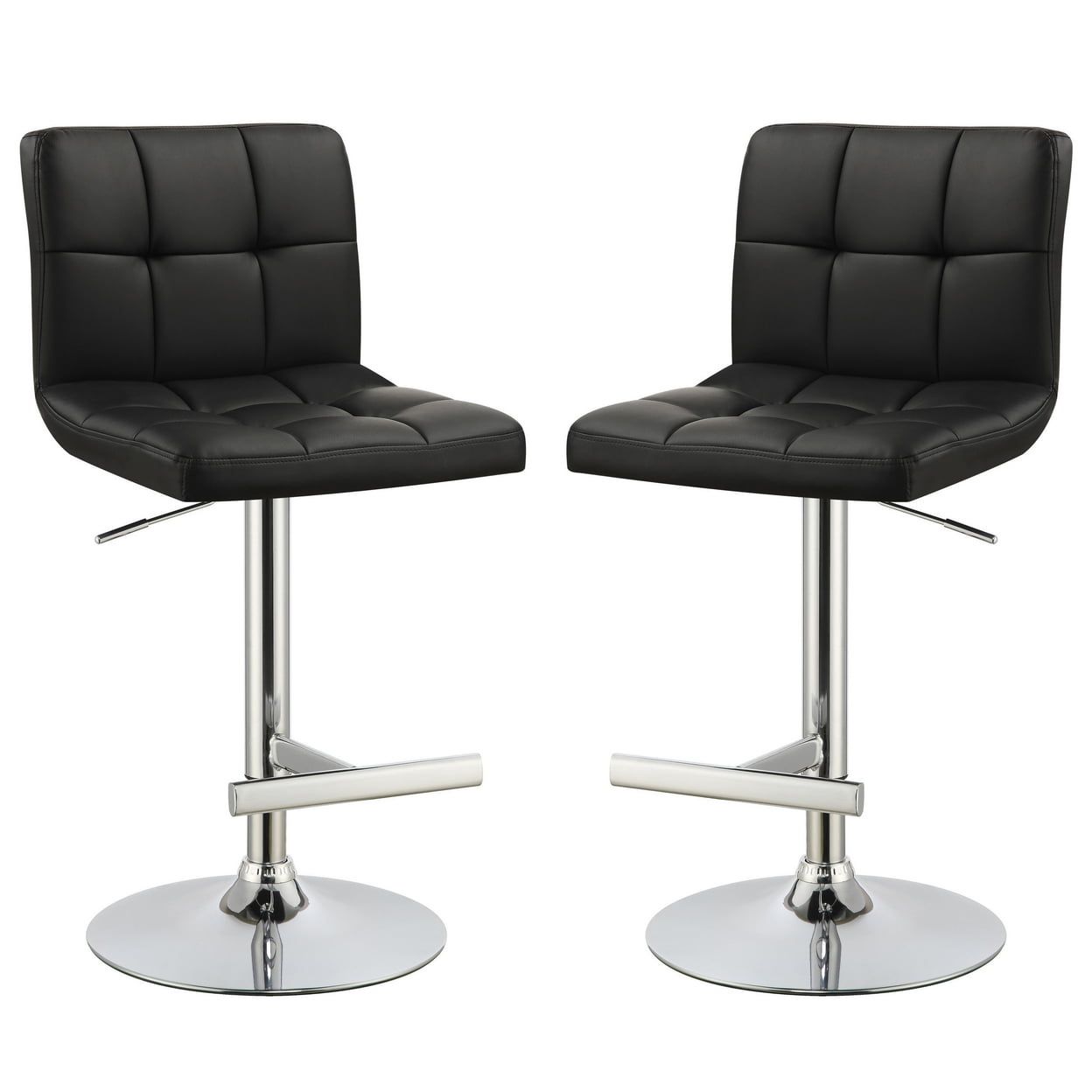 Adjustable Black Faux Leather and Chrome Bar Stools Set