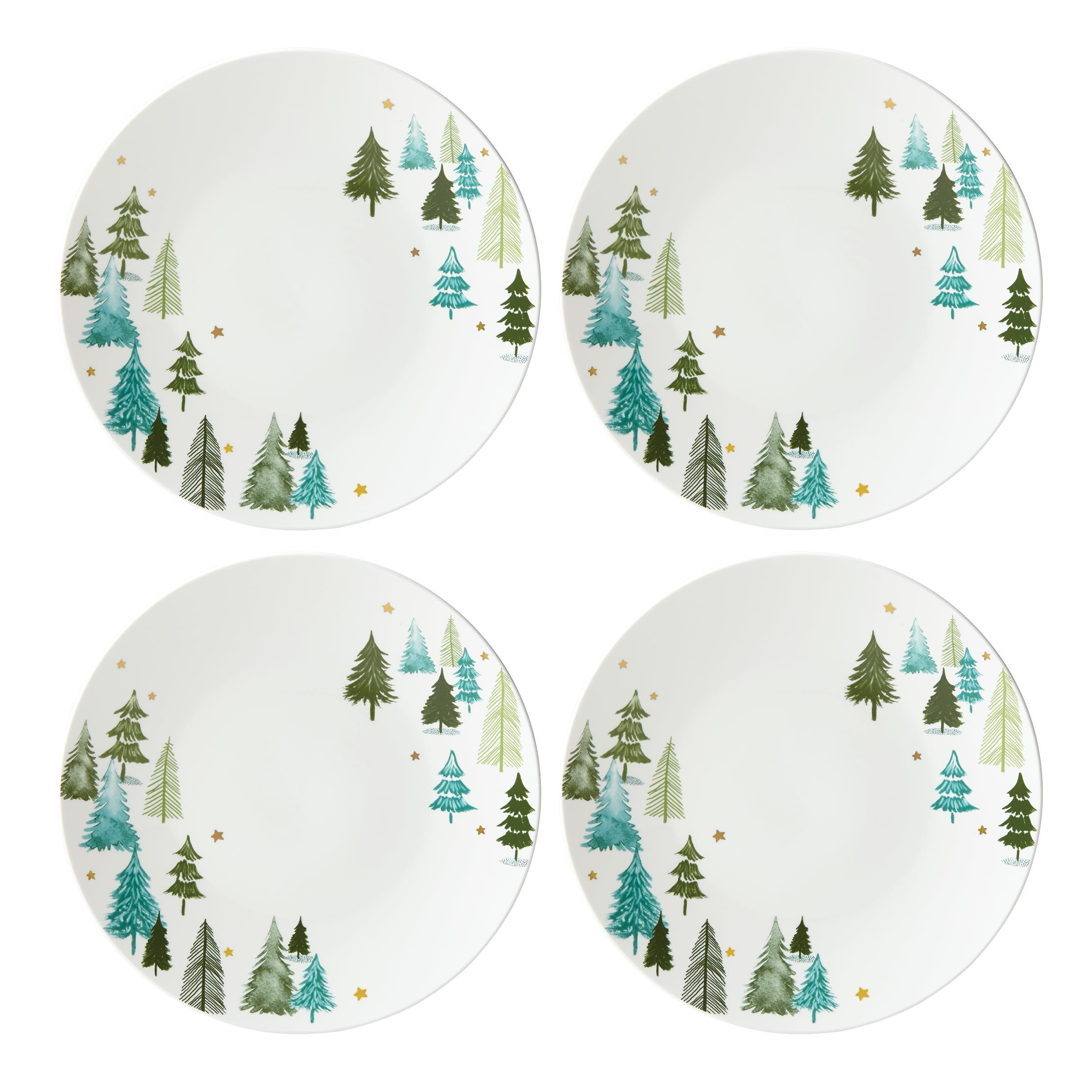 Balsam Lane Porcelain Dinner Plates with Gold Accents, Set of 4