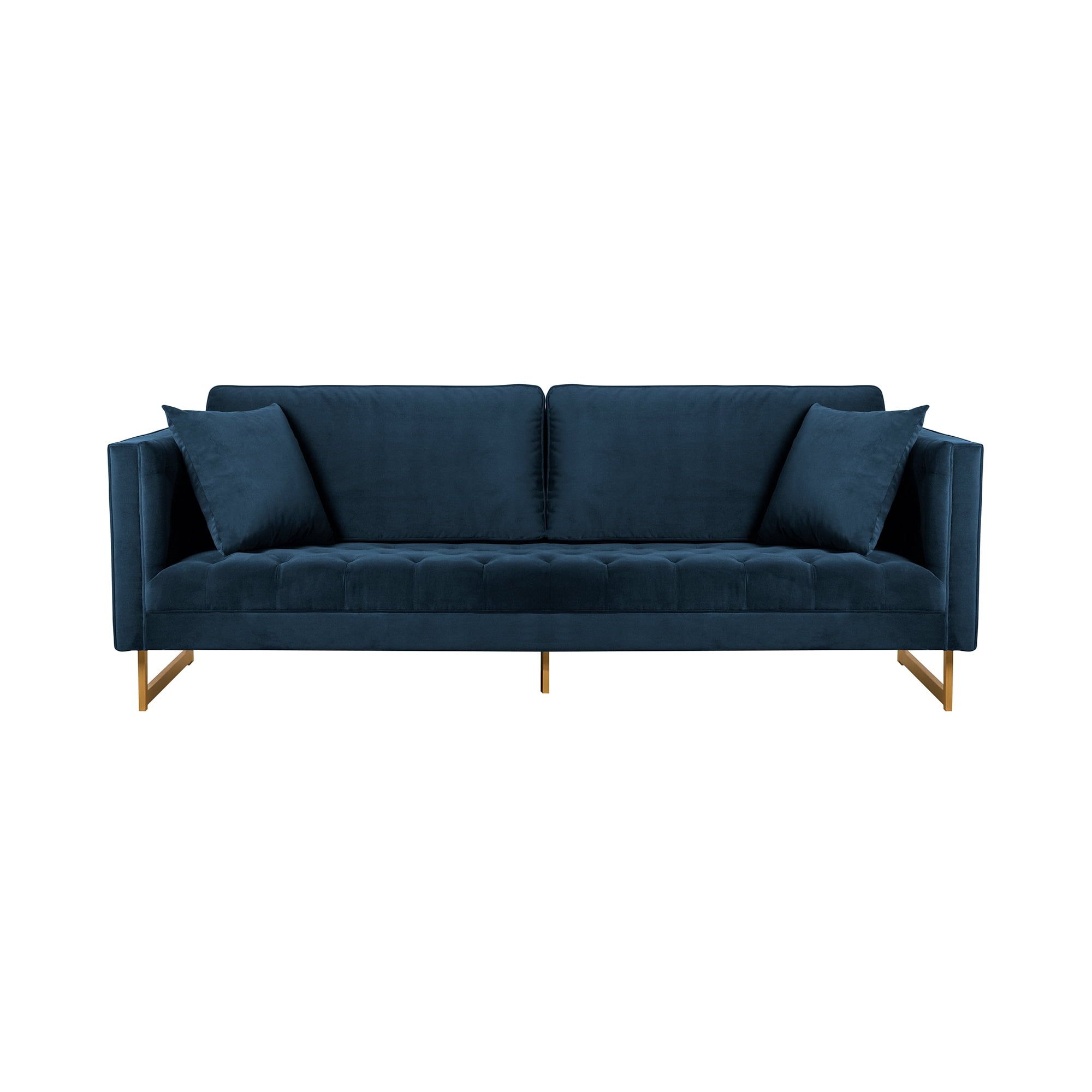 Lenox 90-Inch Blue Velvet Sofa with Brass Legs