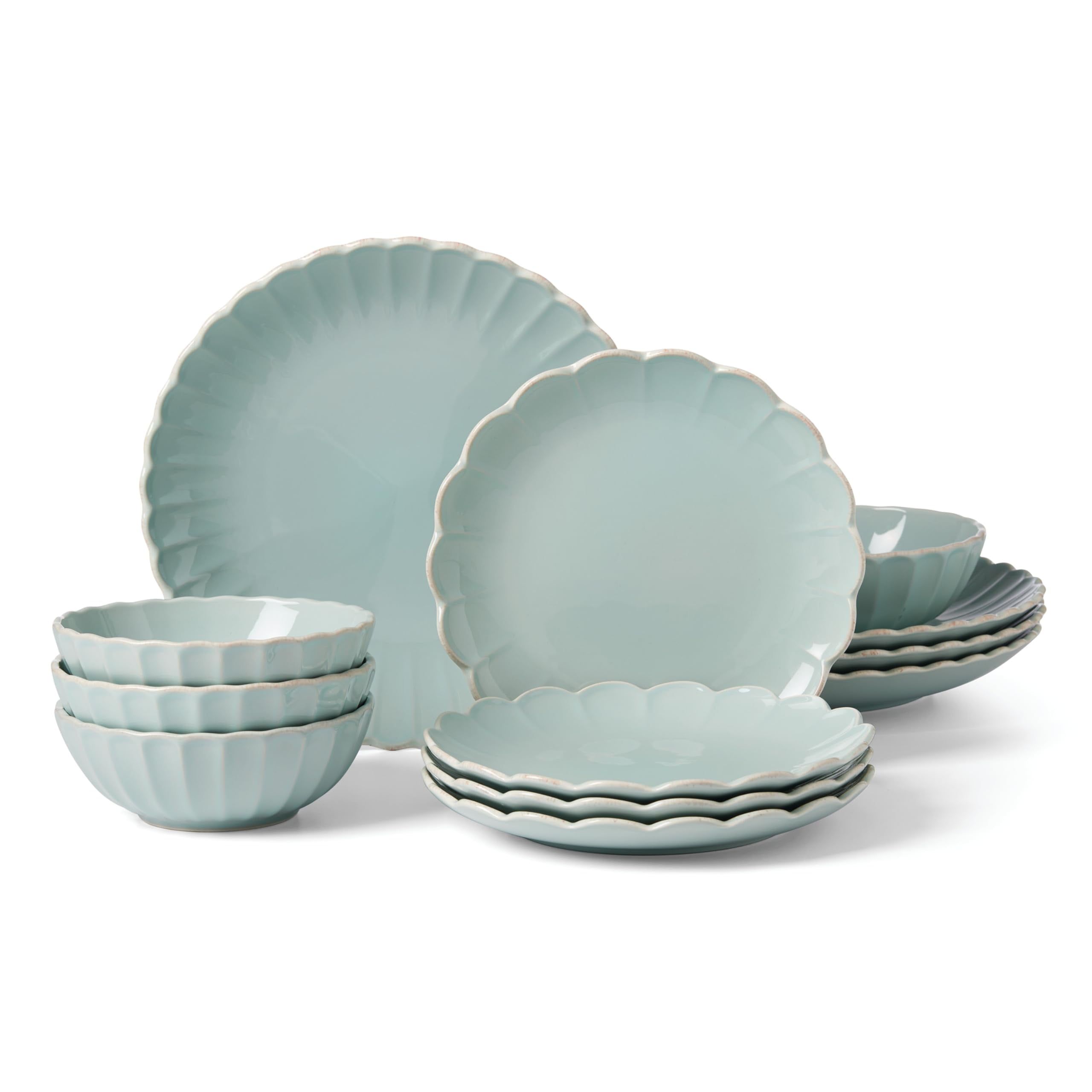 French Perle Ice Blue Ceramic 12-Piece Dinnerware Set