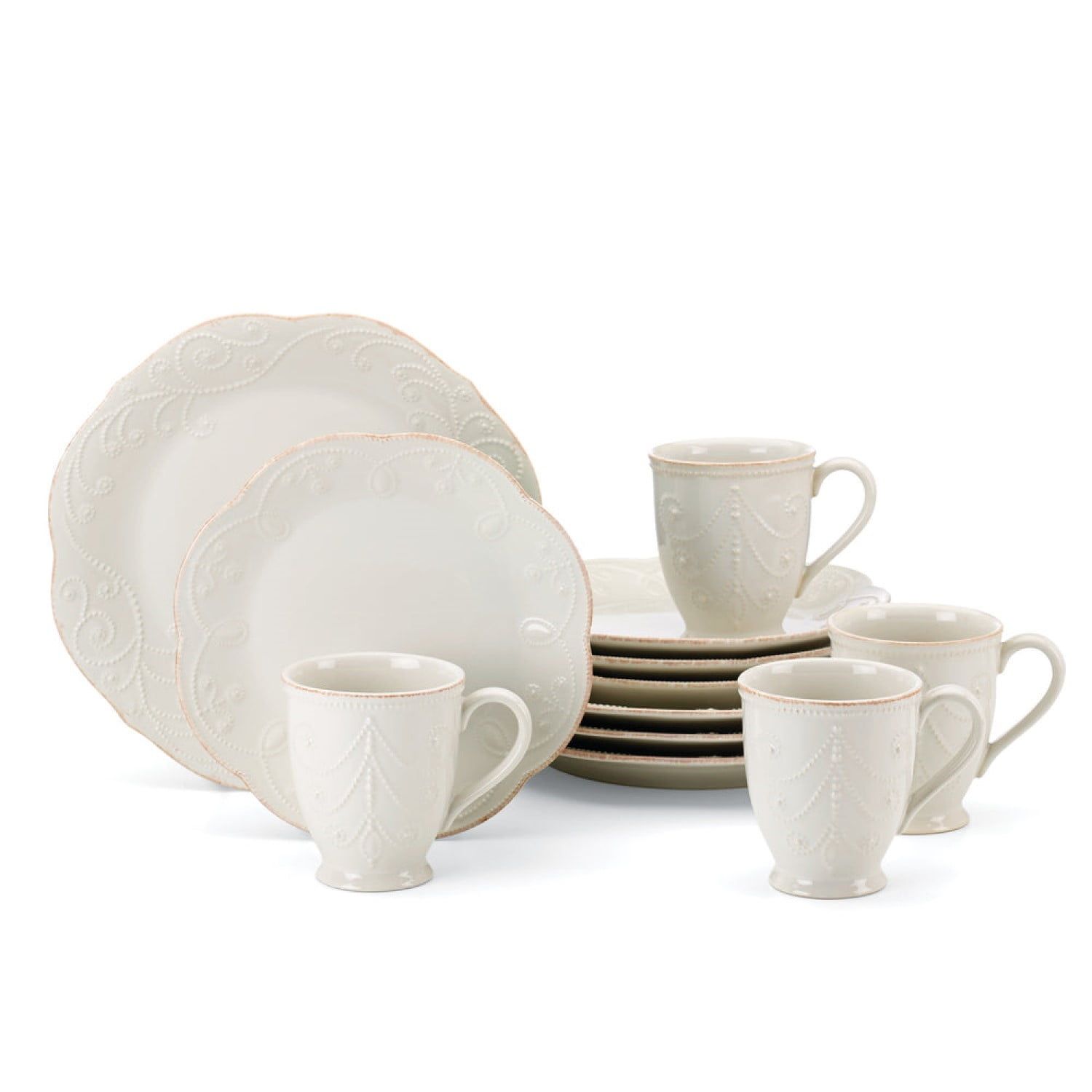 French Perle White Ceramic 12-Piece Dinnerware Set