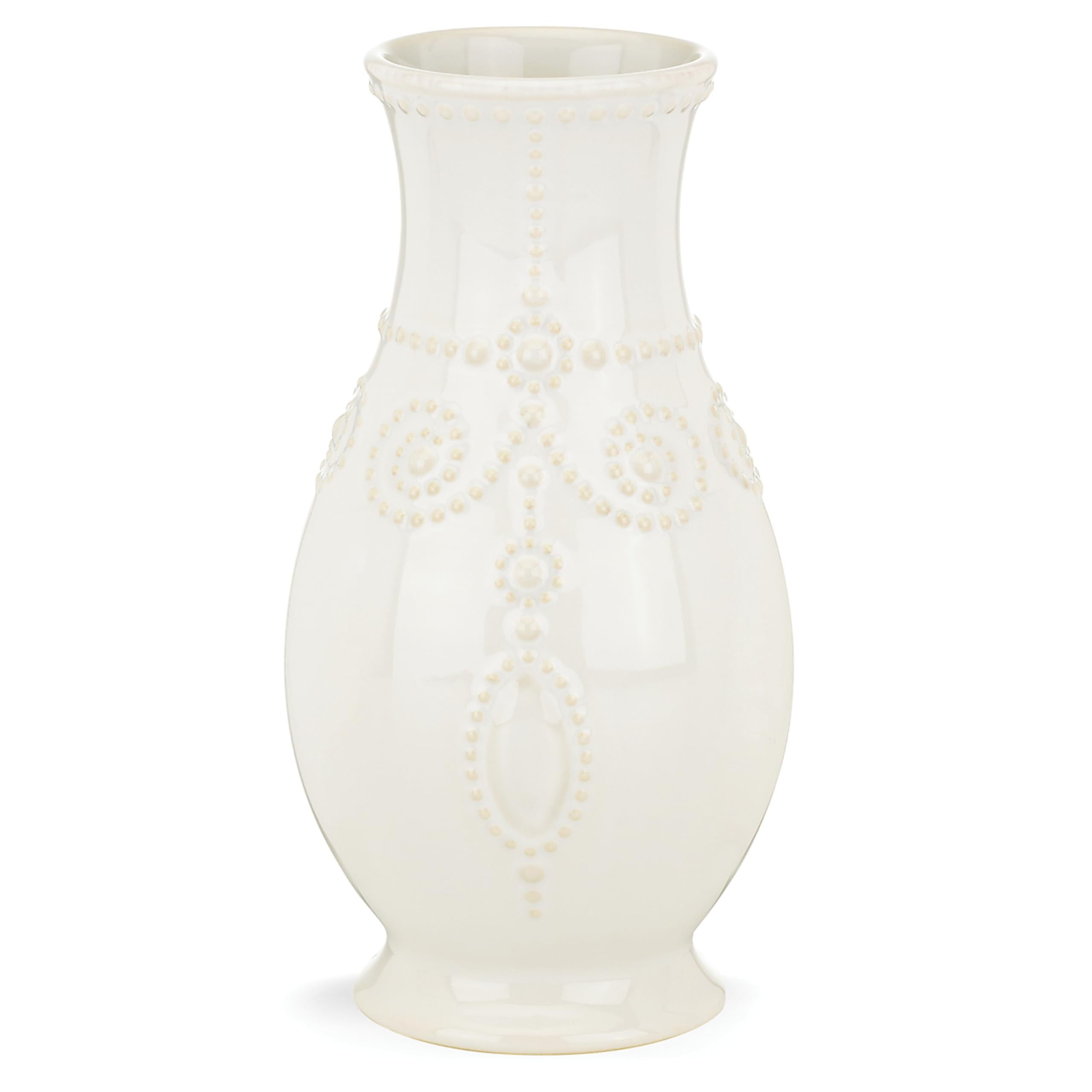 White Ceramic Fluted Table Vase with Embossed Design