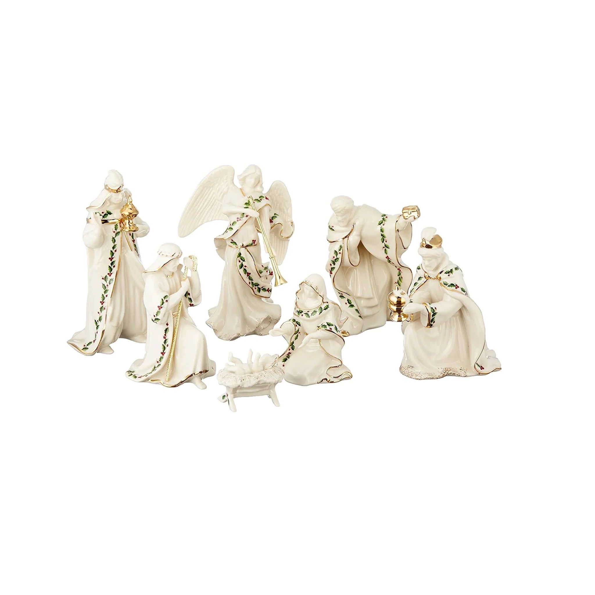 Ivory Ceramic 7-Piece Mini Nativity Set with Gold Accents