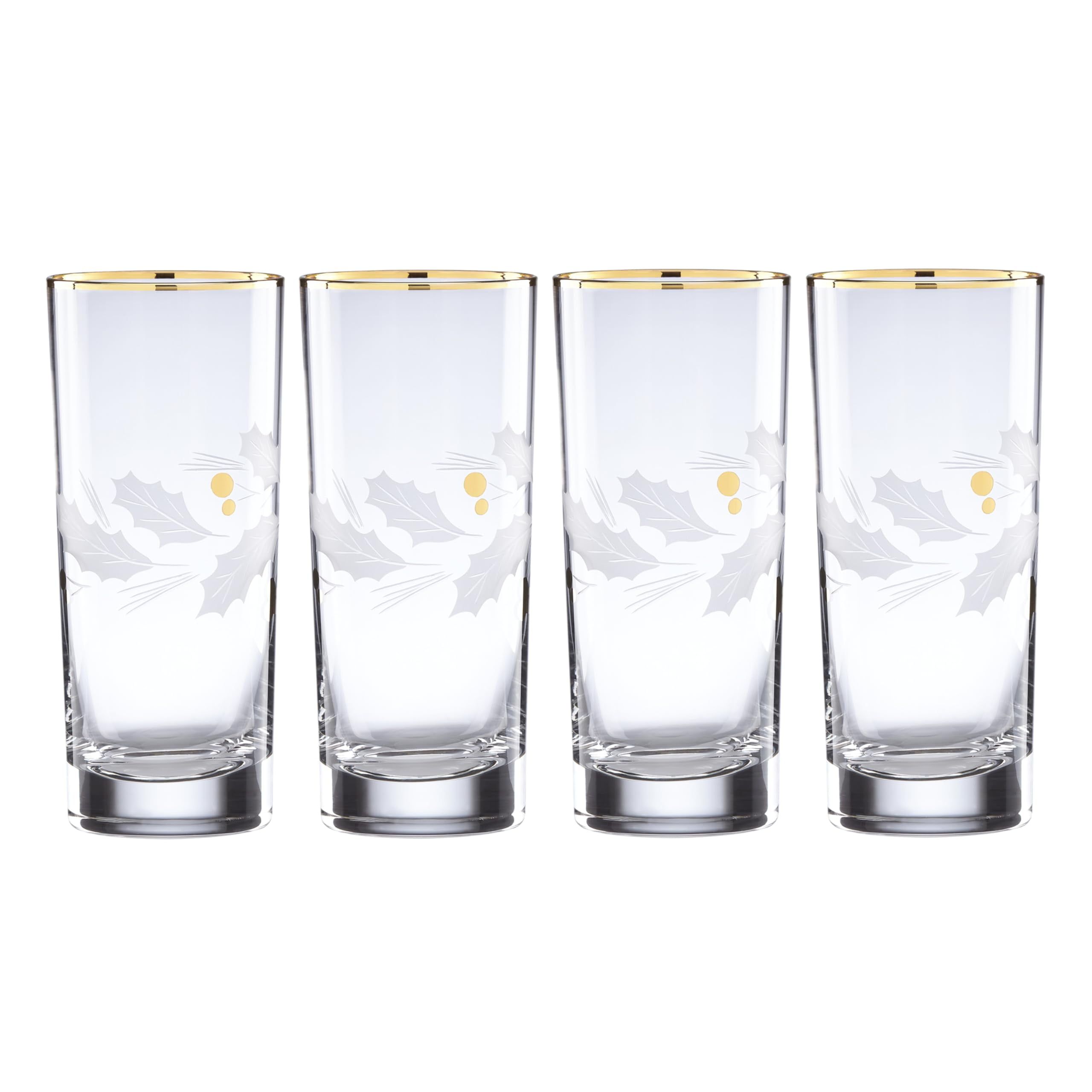 Holiday Gold Rimmed Etched Highball Glass Set of Four