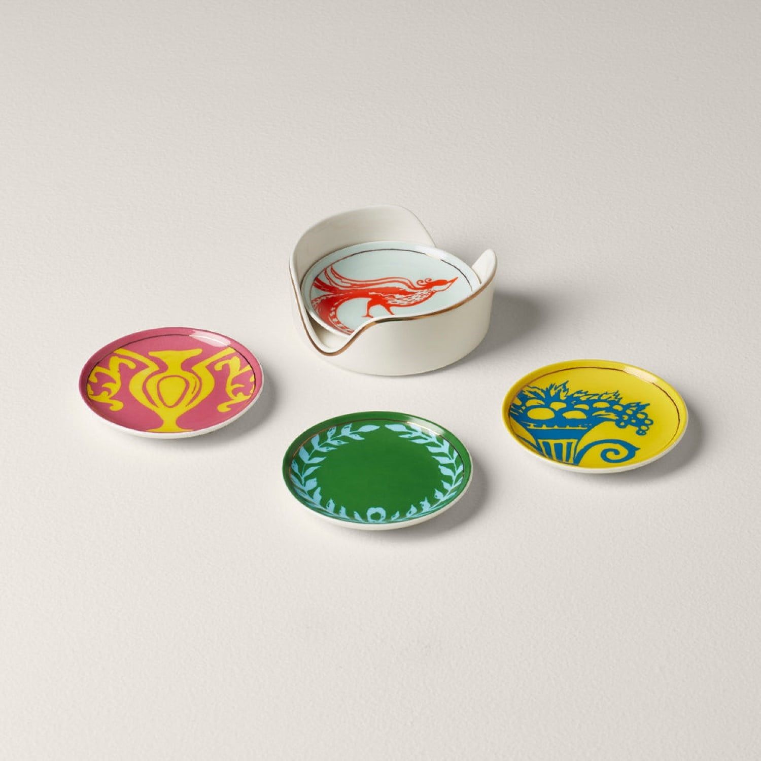 Colorful Ceramic Round Coaster Set with Caddy