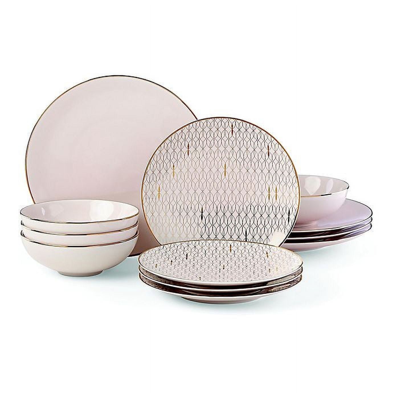 Blush and Gold 12-Piece Porcelain Dinnerware Set