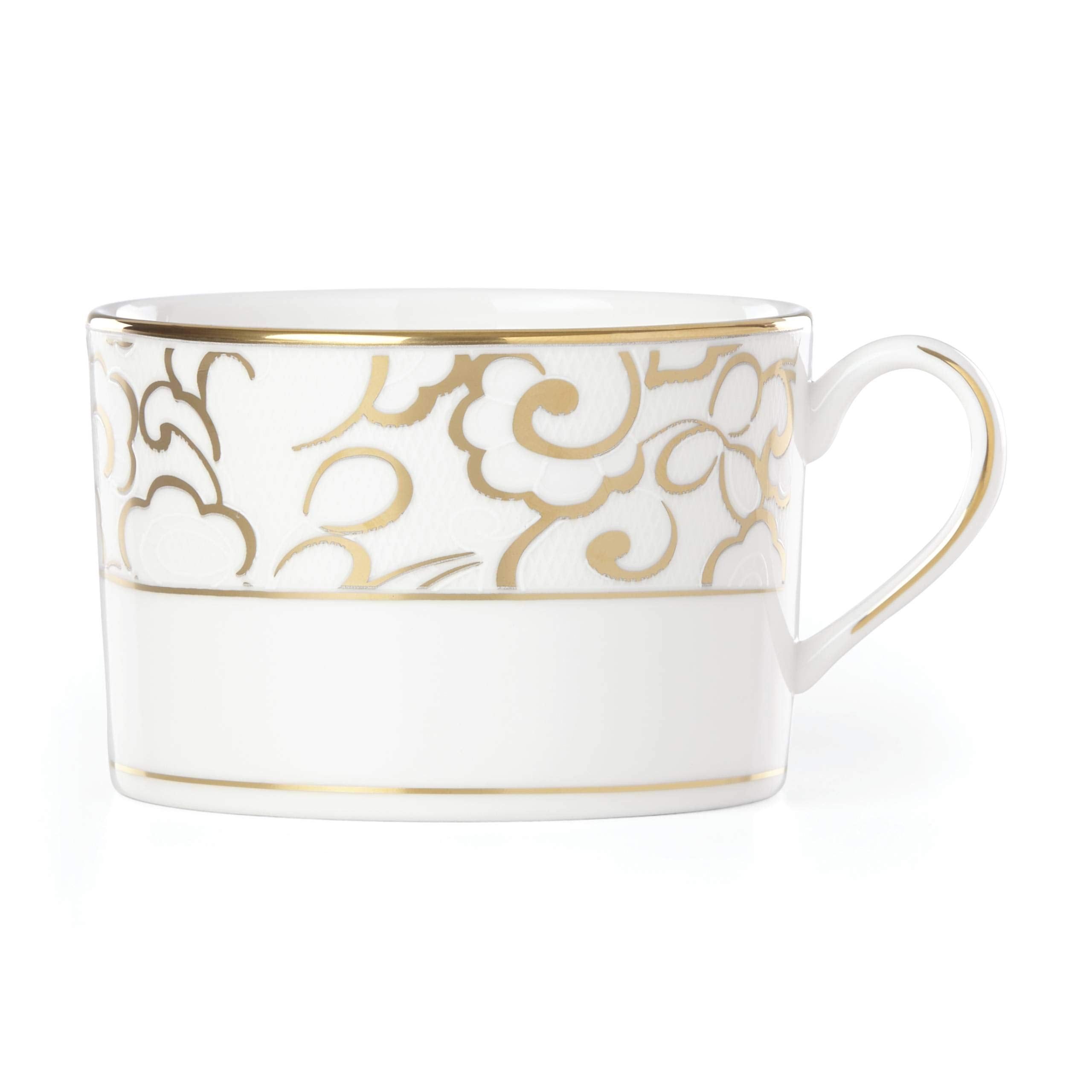 White Bone China Mug with Gold Floral Motif