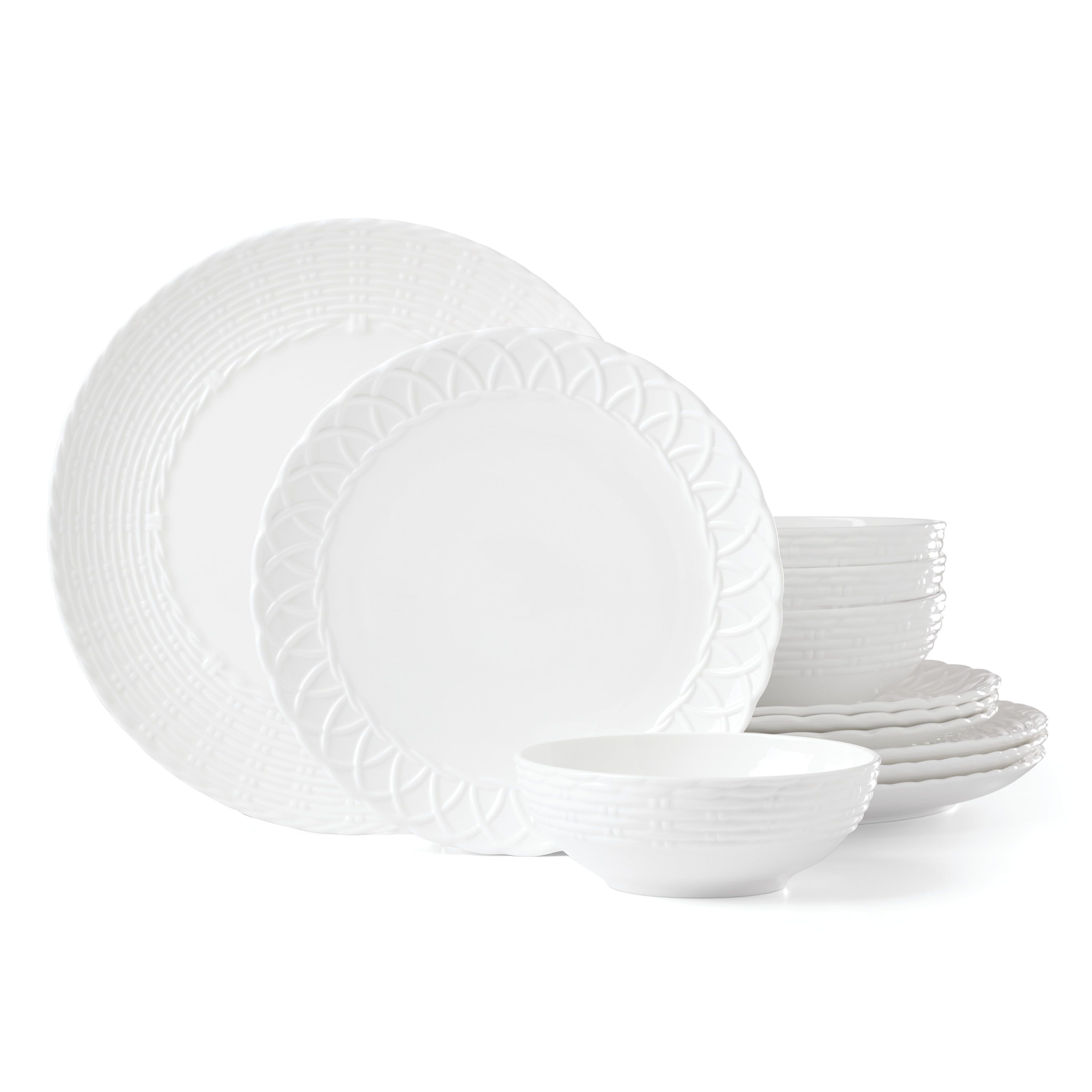 White Porcelain 12-Piece Embossed Dinnerware Set