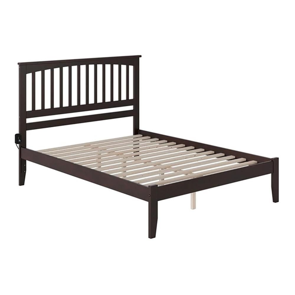 Espresso Queen Solid Wood Platform Bed with Slatted Headboard