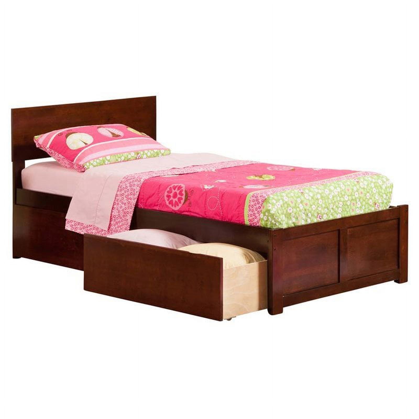 Walnut Twin XL Storage Platform Bed with Eco-Friendly Wood Frame