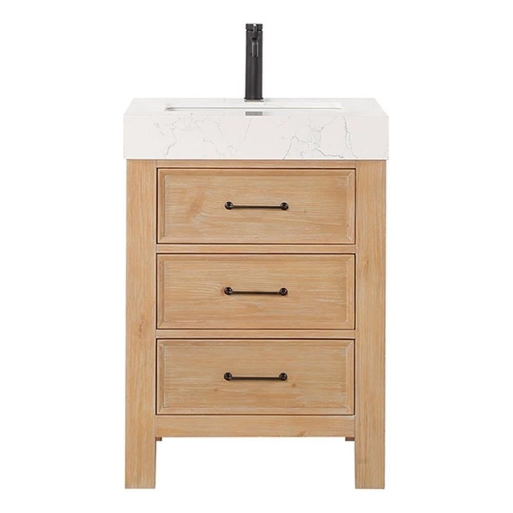 Leon 24" Fir Wood Brown Bathroom Vanity with White Composite Top