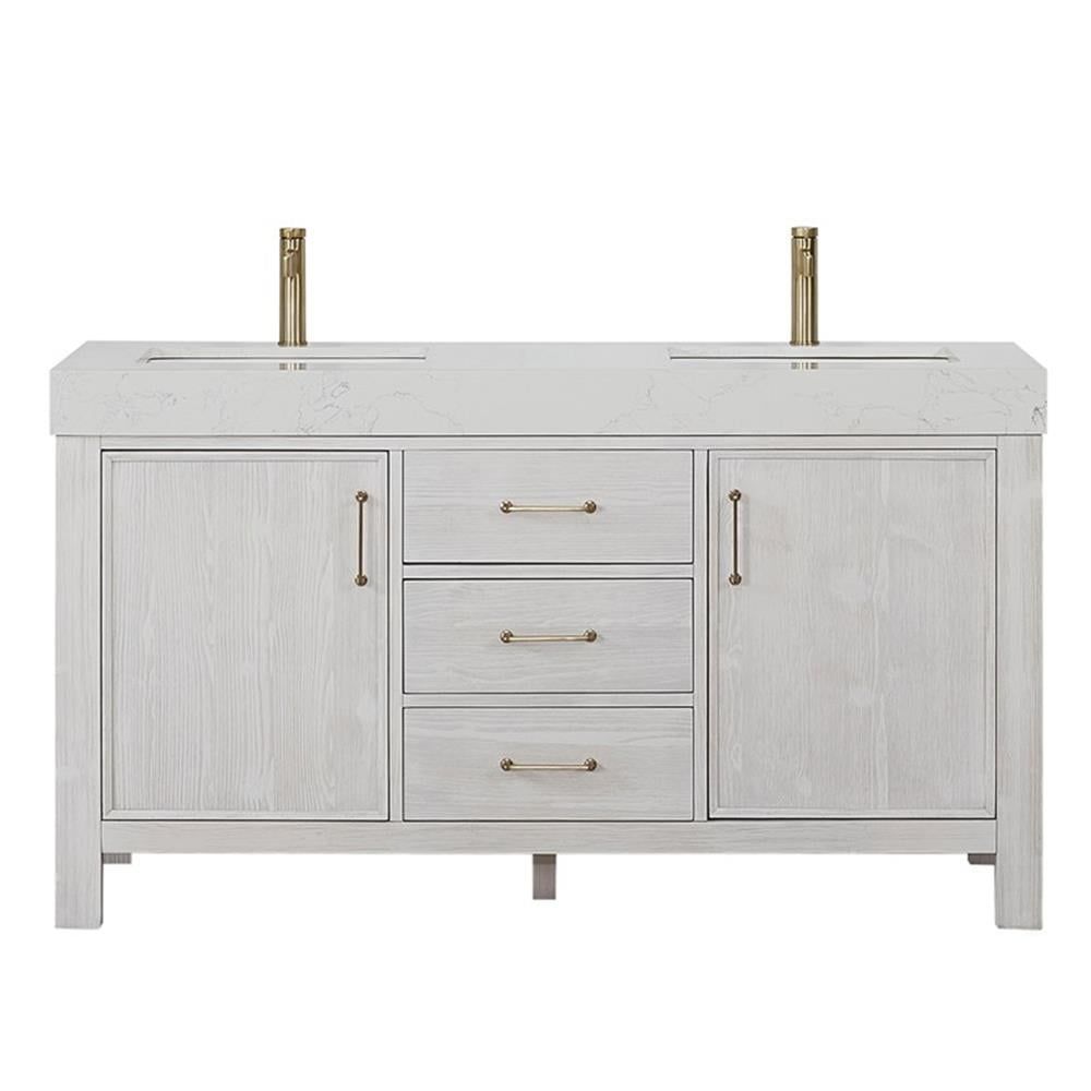 Leon 60" Washed White Oak Single Bathroom Vanity with Composite Top